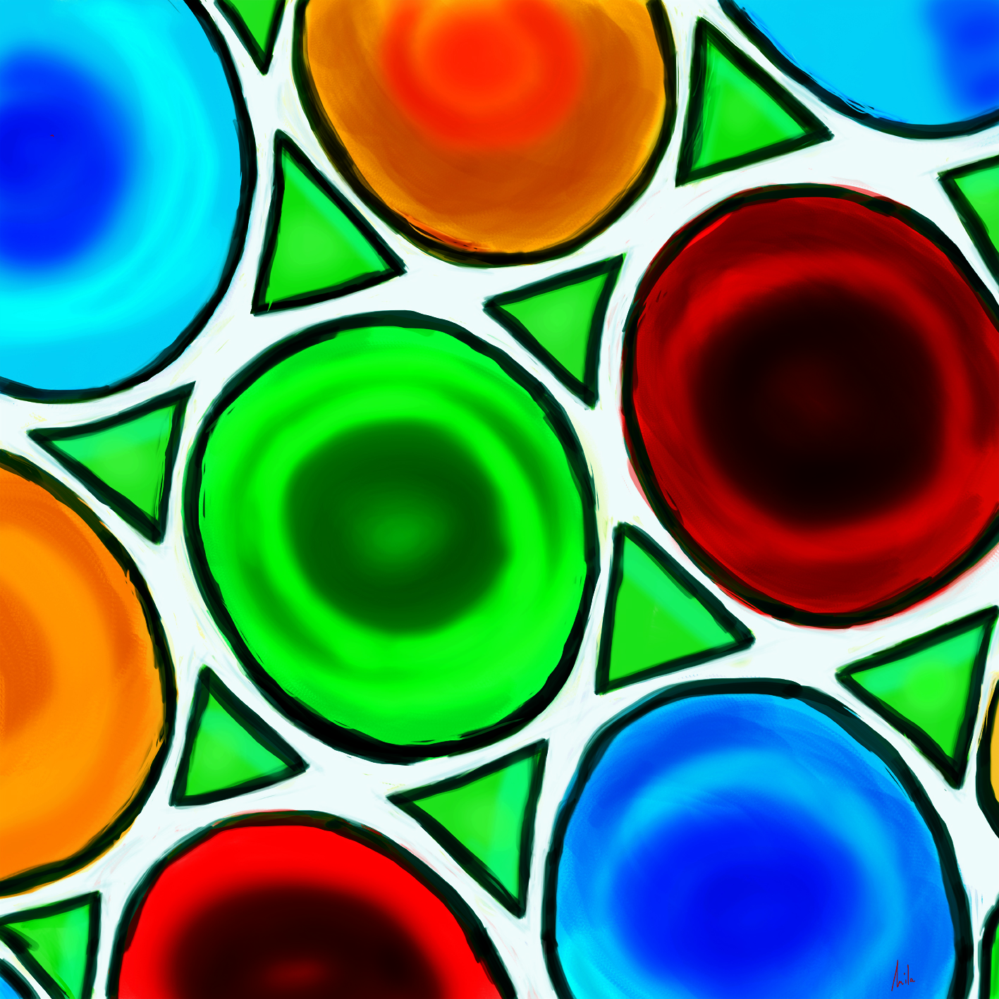 Cuadro abstracto de círculos de colores