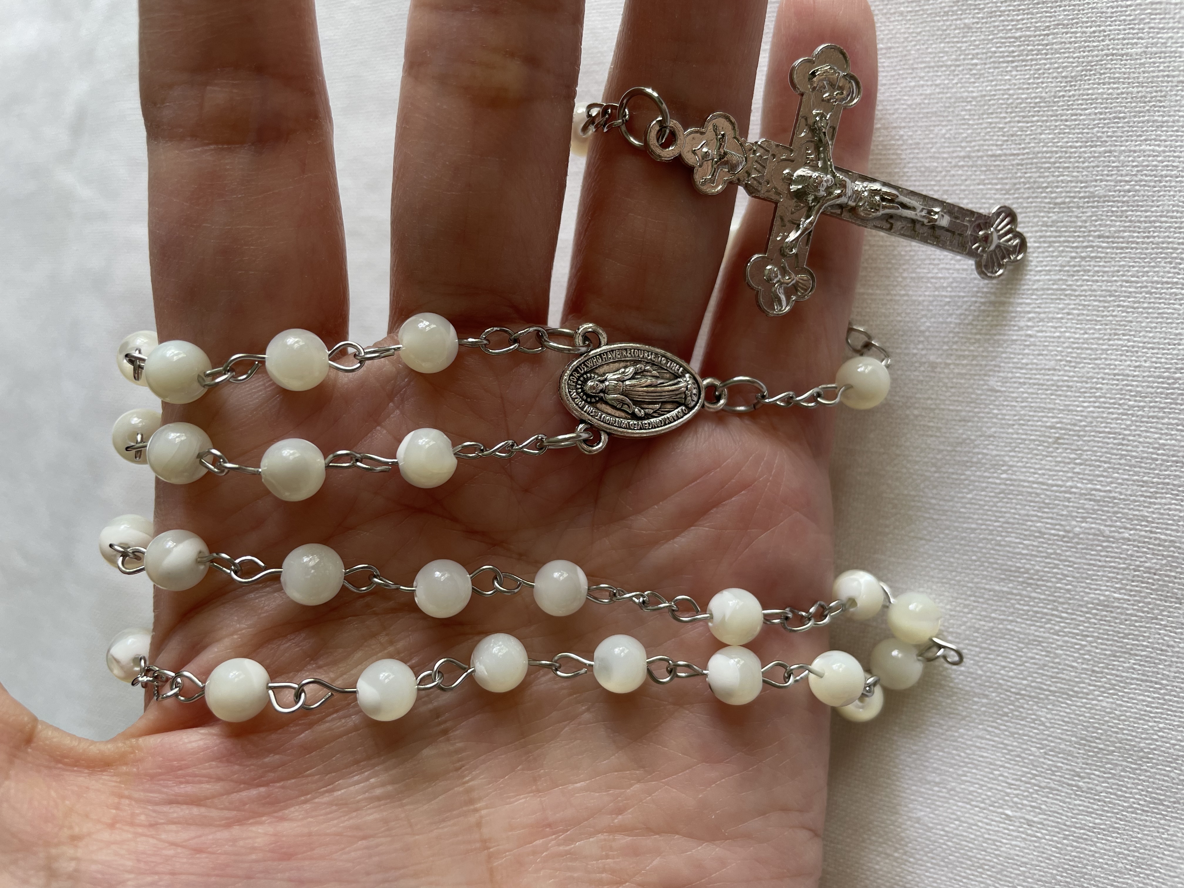 White Shell Pearl Rosary