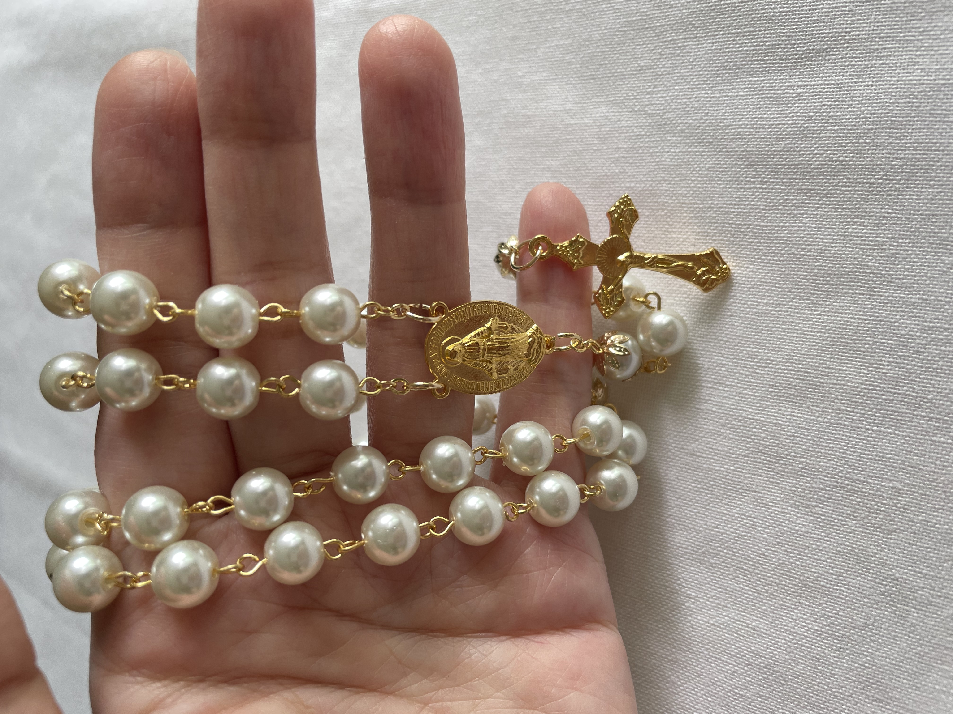 Ivory Glass Pearl with Gold Accents