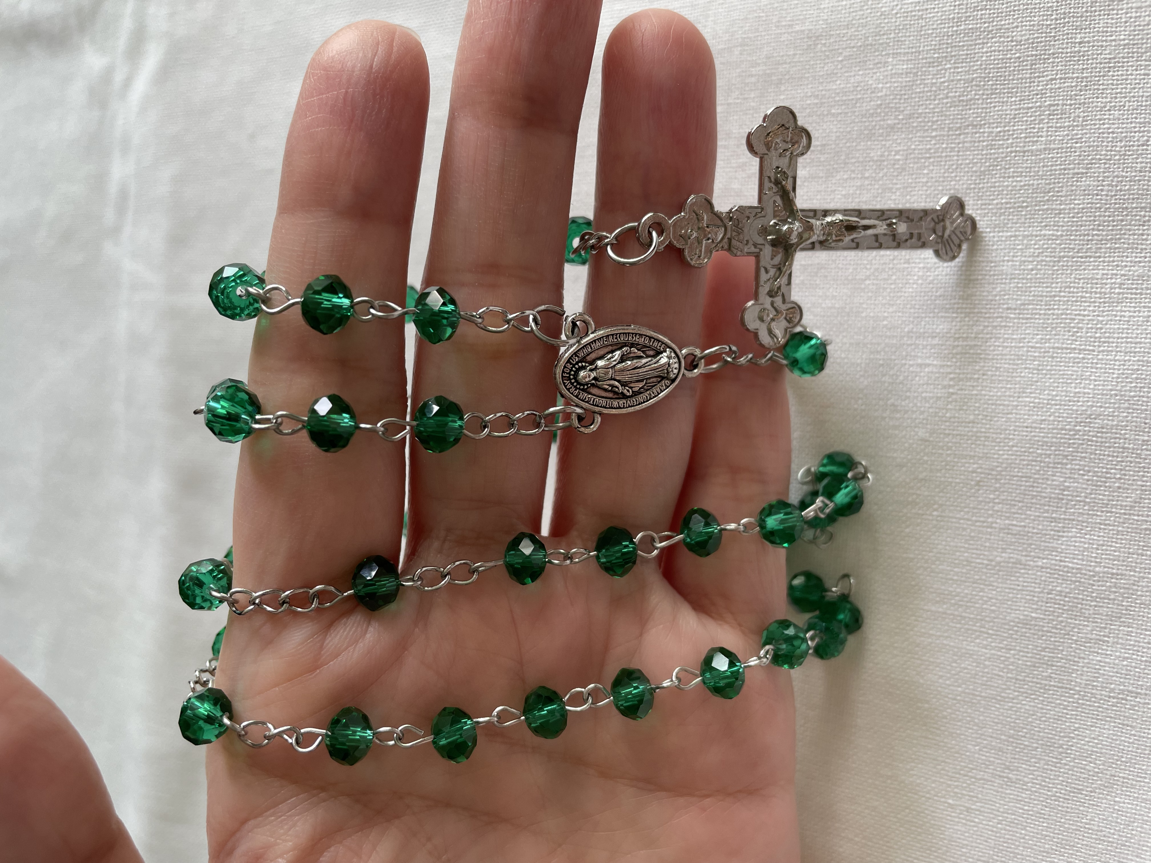 Green Faceted Glass Rosary