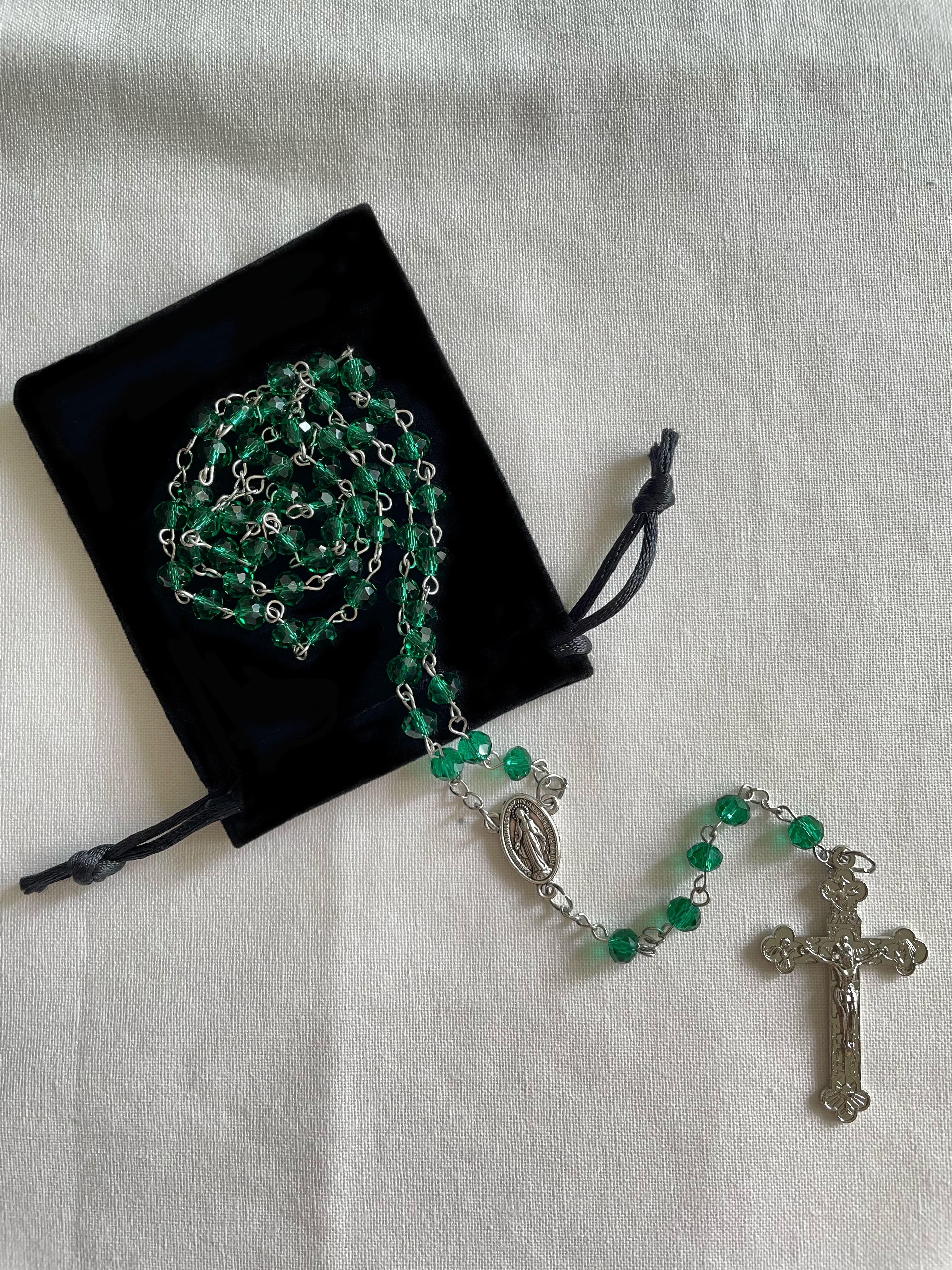 Green Faceted Glass Rosary