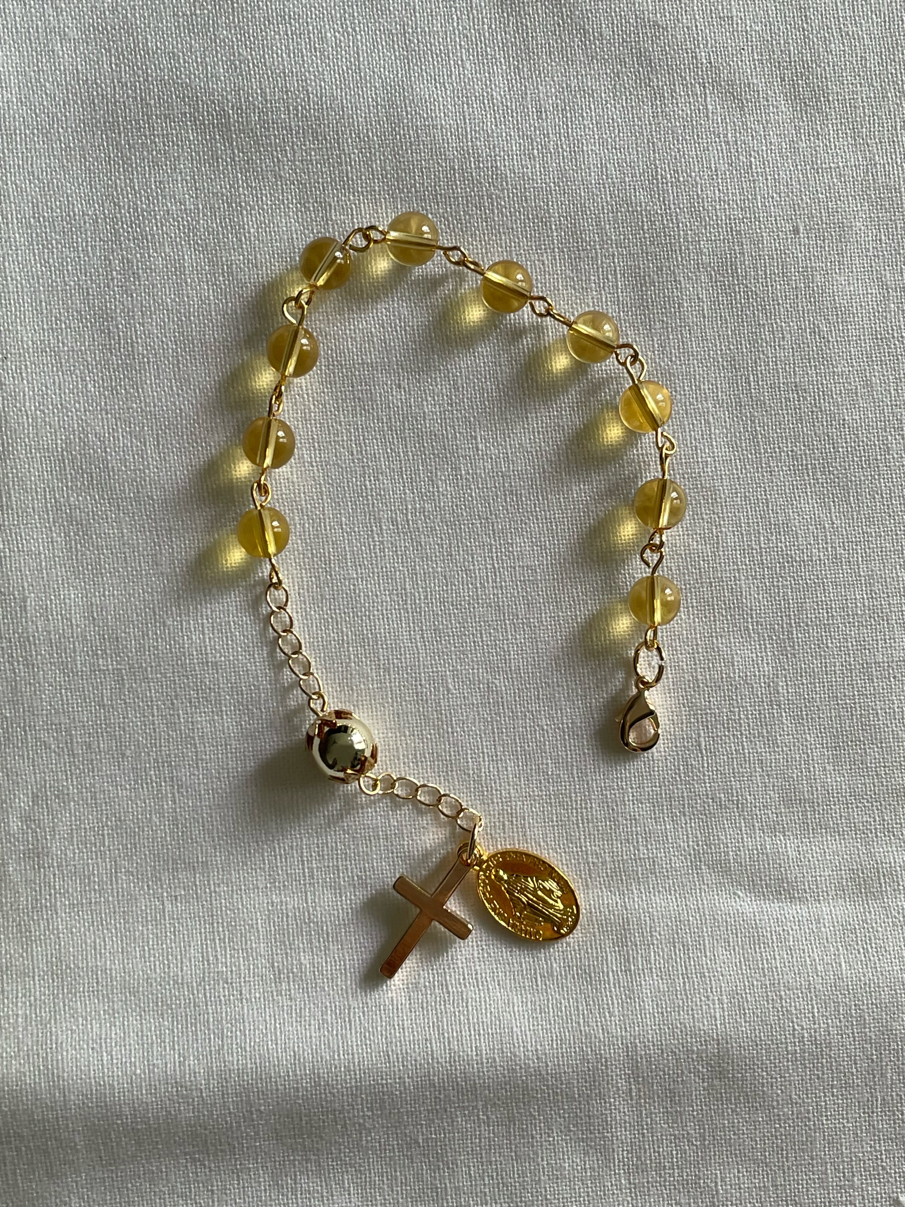 Yellow Citrine Rosary Bracelet with Gold Accents