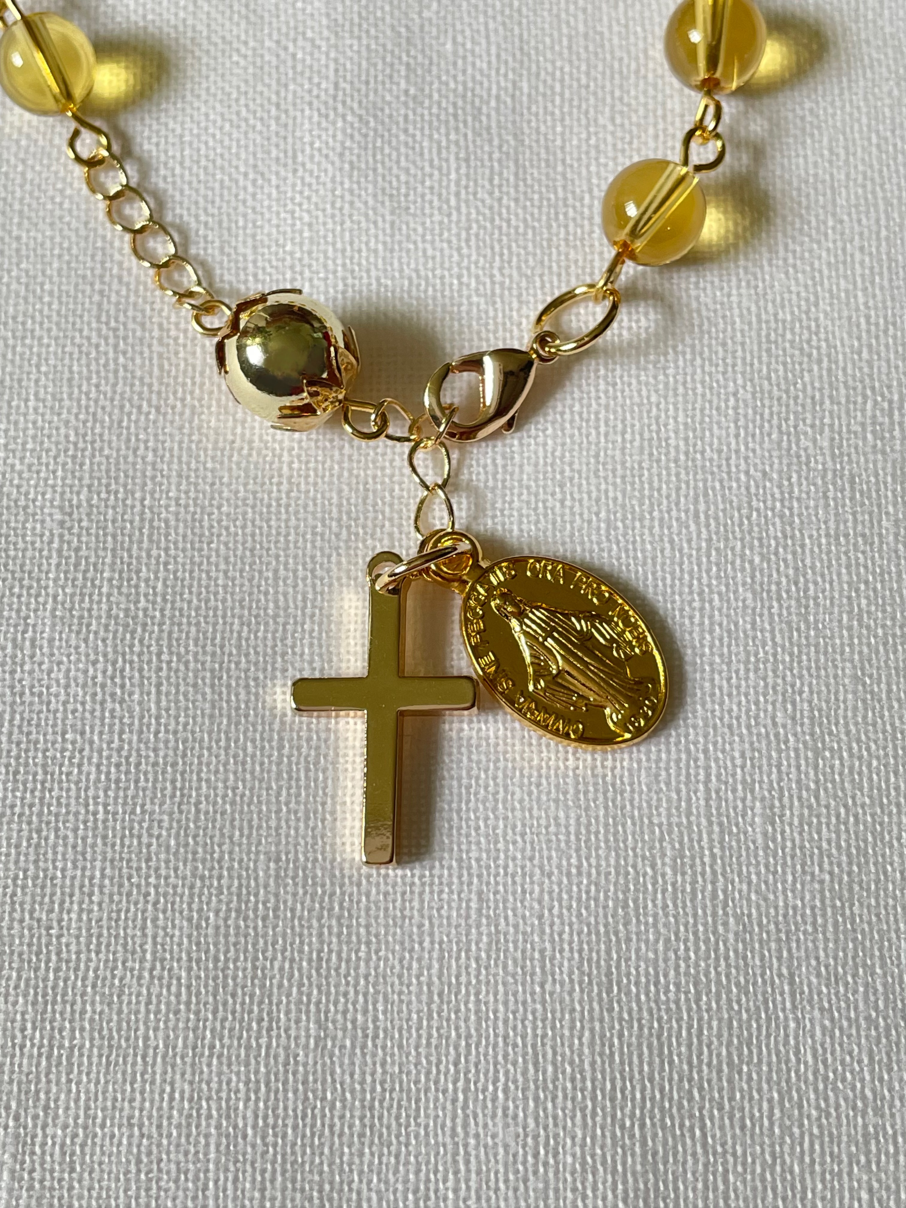 Yellow Citrine Rosary Bracelet with Gold Accents