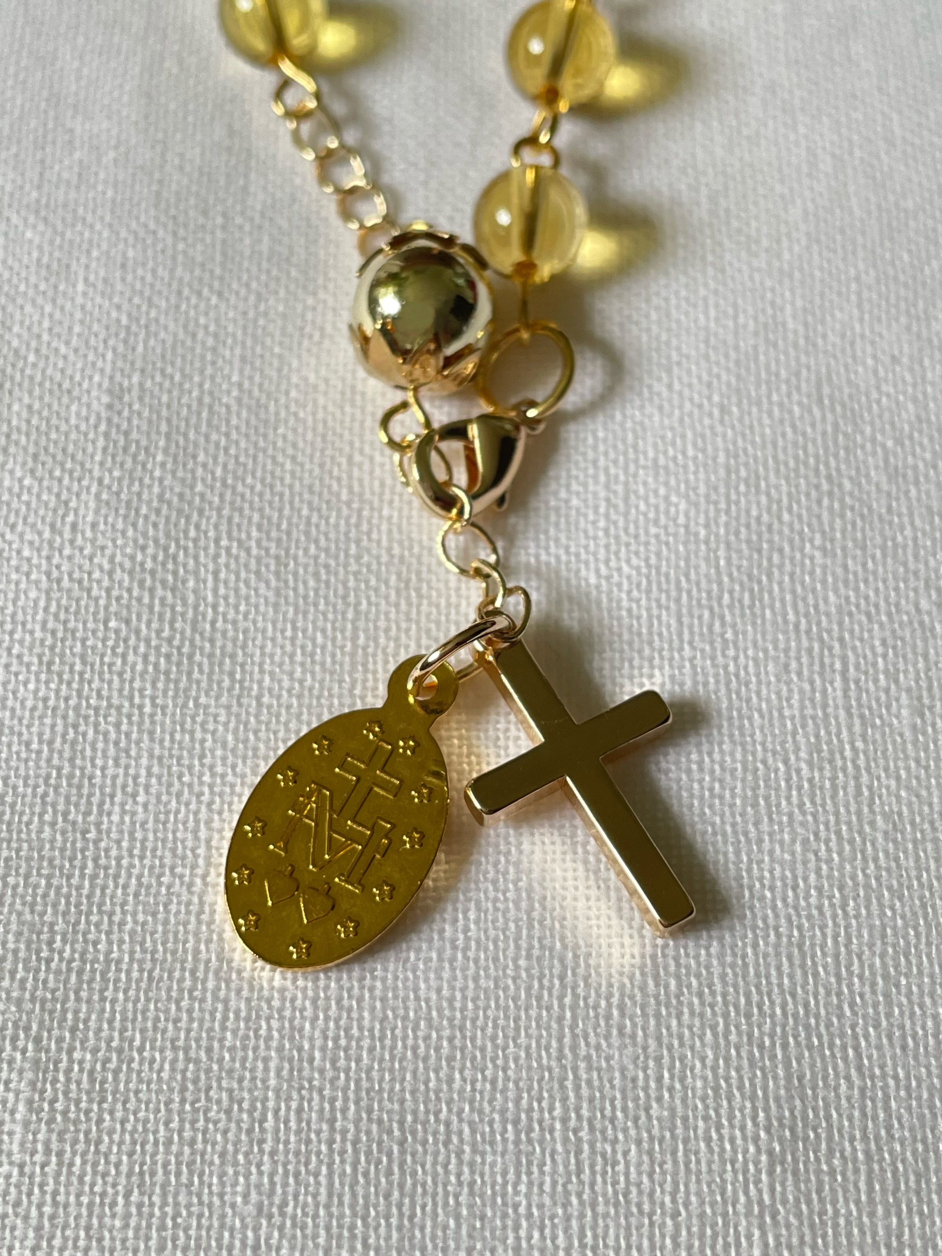 Yellow Citrine Rosary Bracelet with Gold Accents