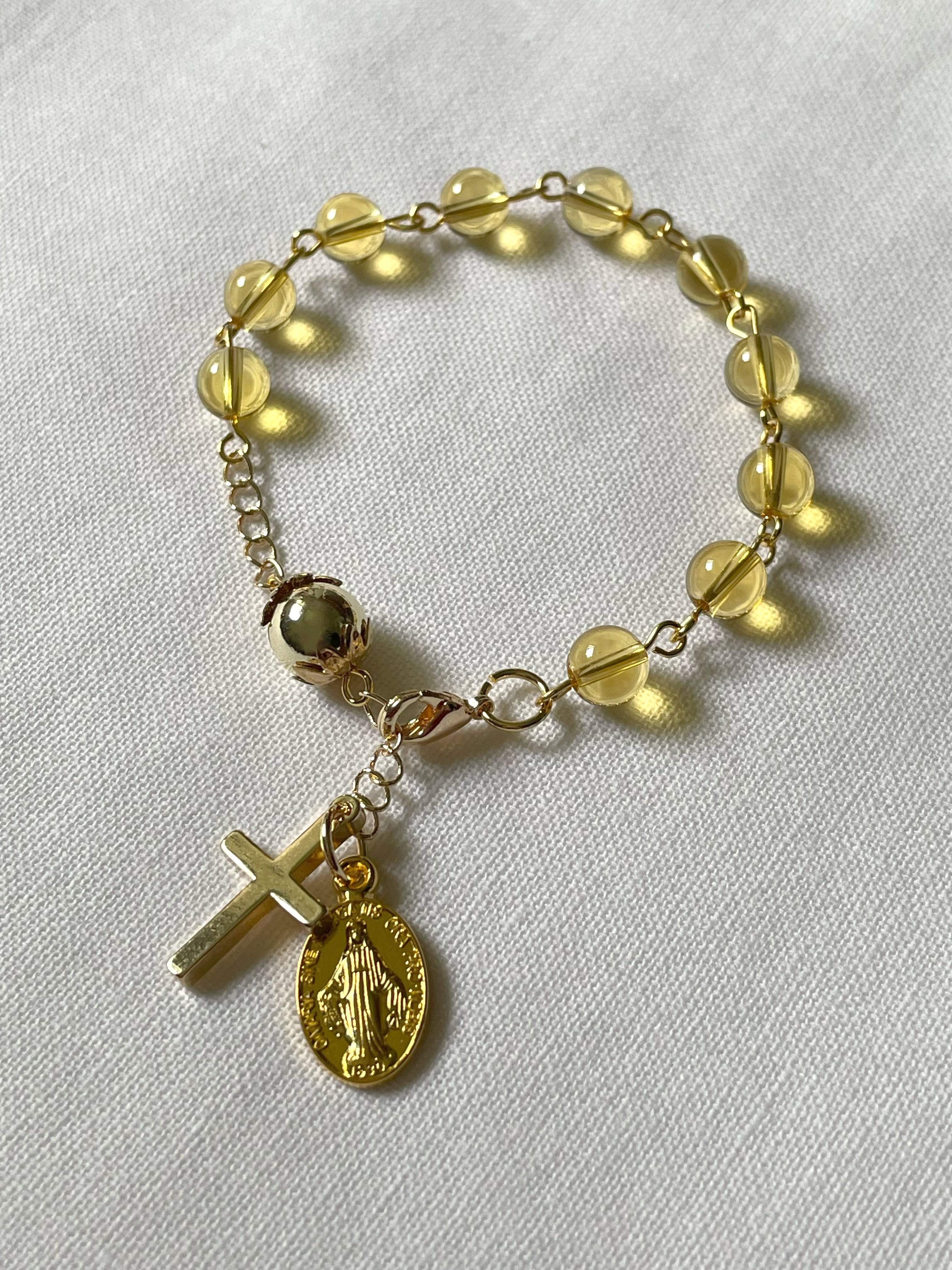 Yellow Citrine Rosary Bracelet with Gold Accents