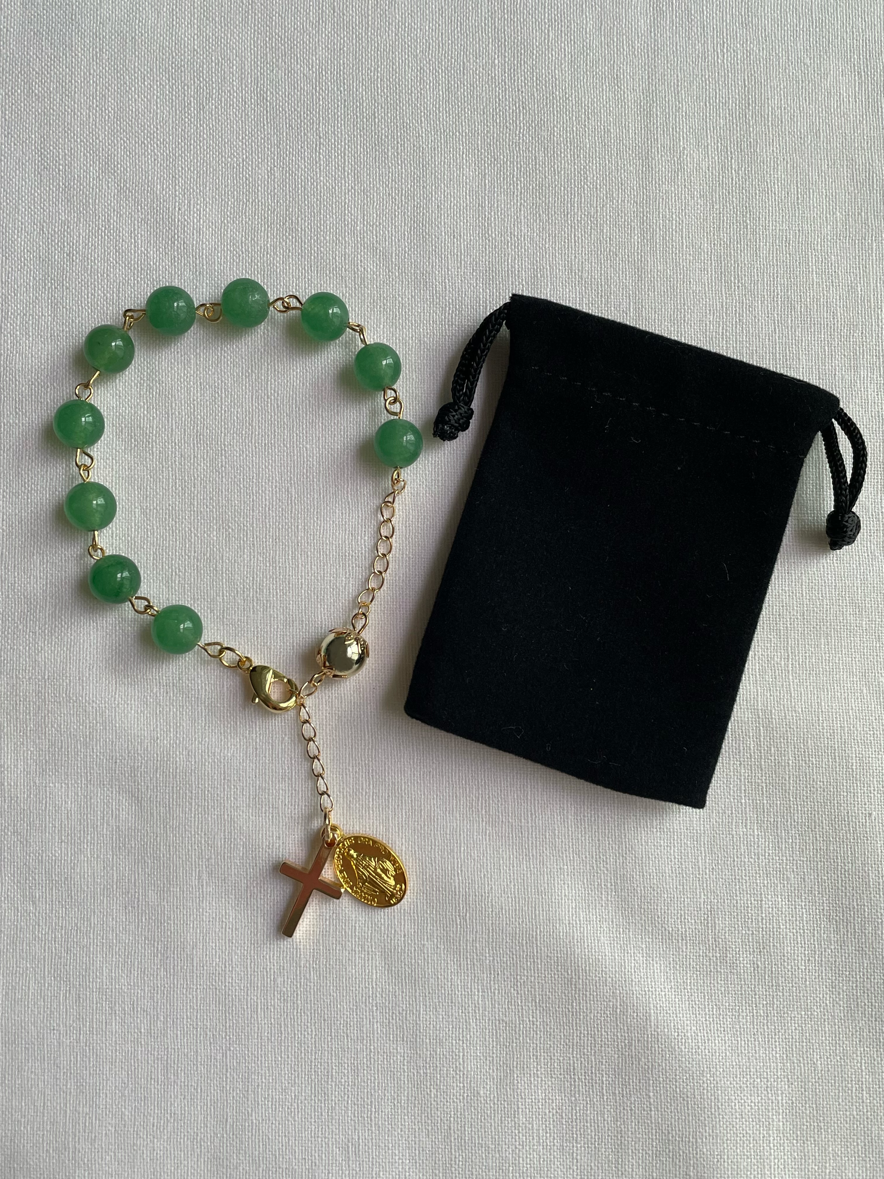 Green Aventurine Rosary Bracelet with Gold Accents