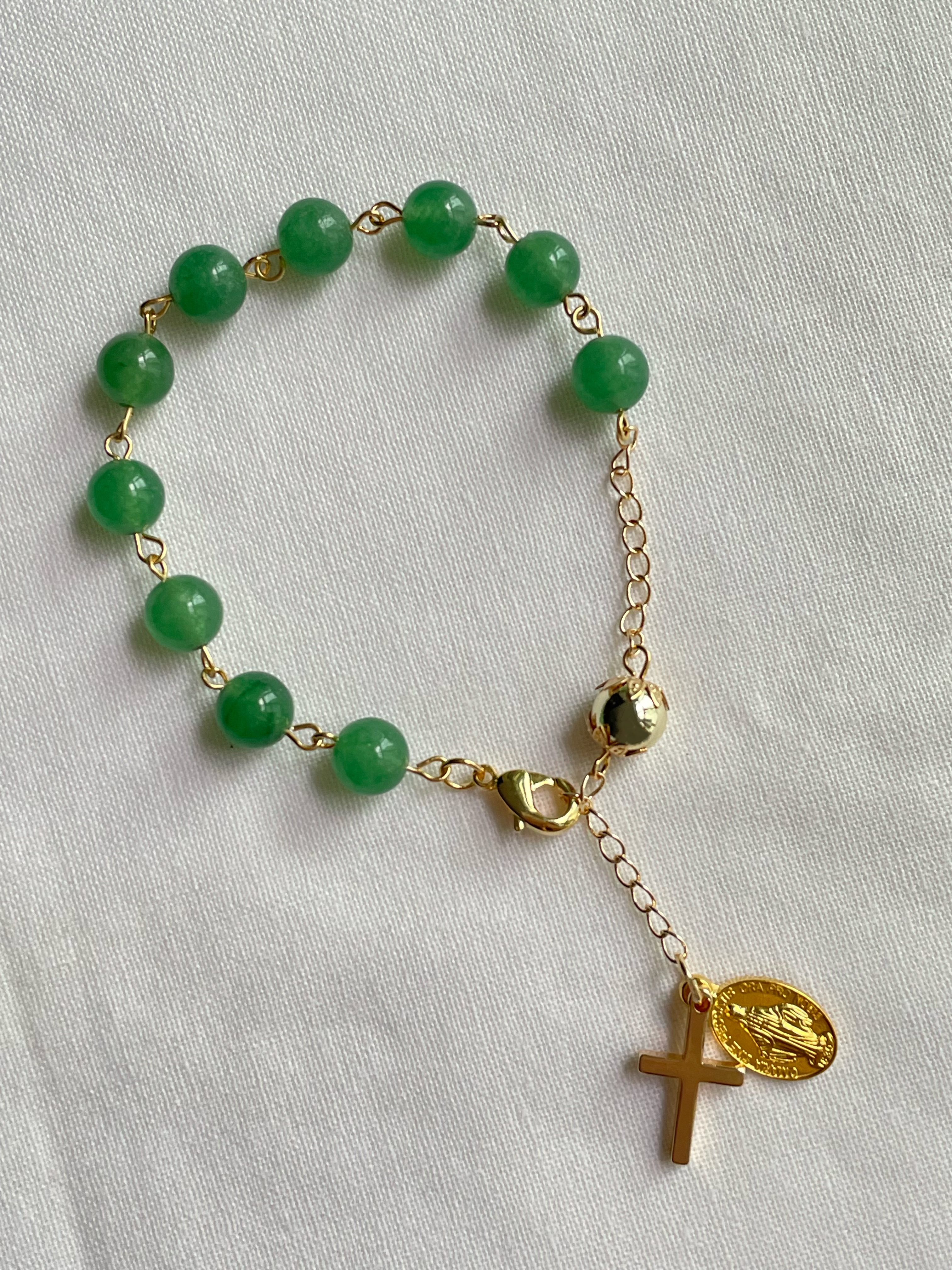Green Aventurine Rosary Bracelet with Gold Accents