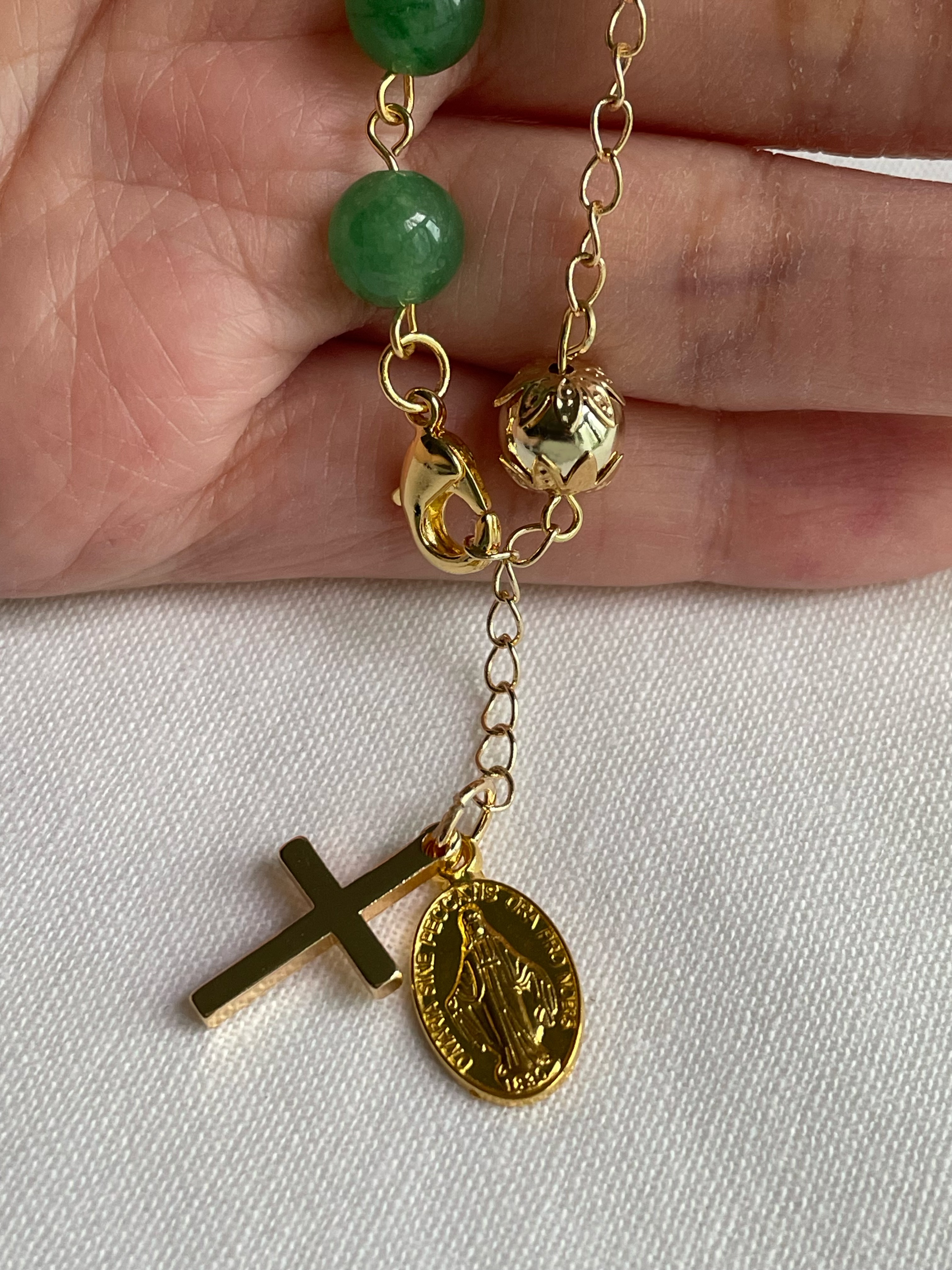 Green Aventurine Rosary Bracelet with Gold Accents
