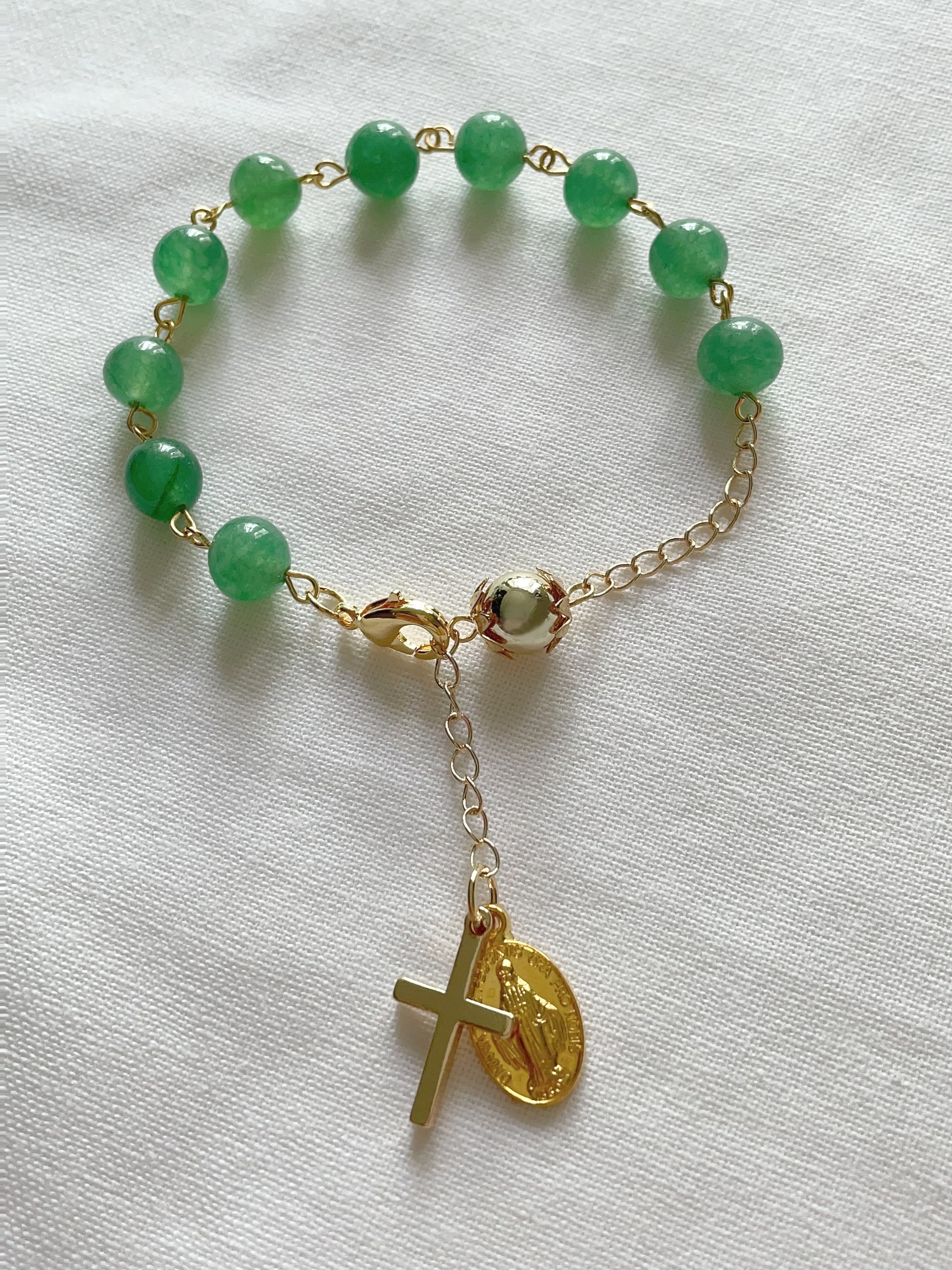 Green Aventurine Rosary Bracelet with Gold Accents