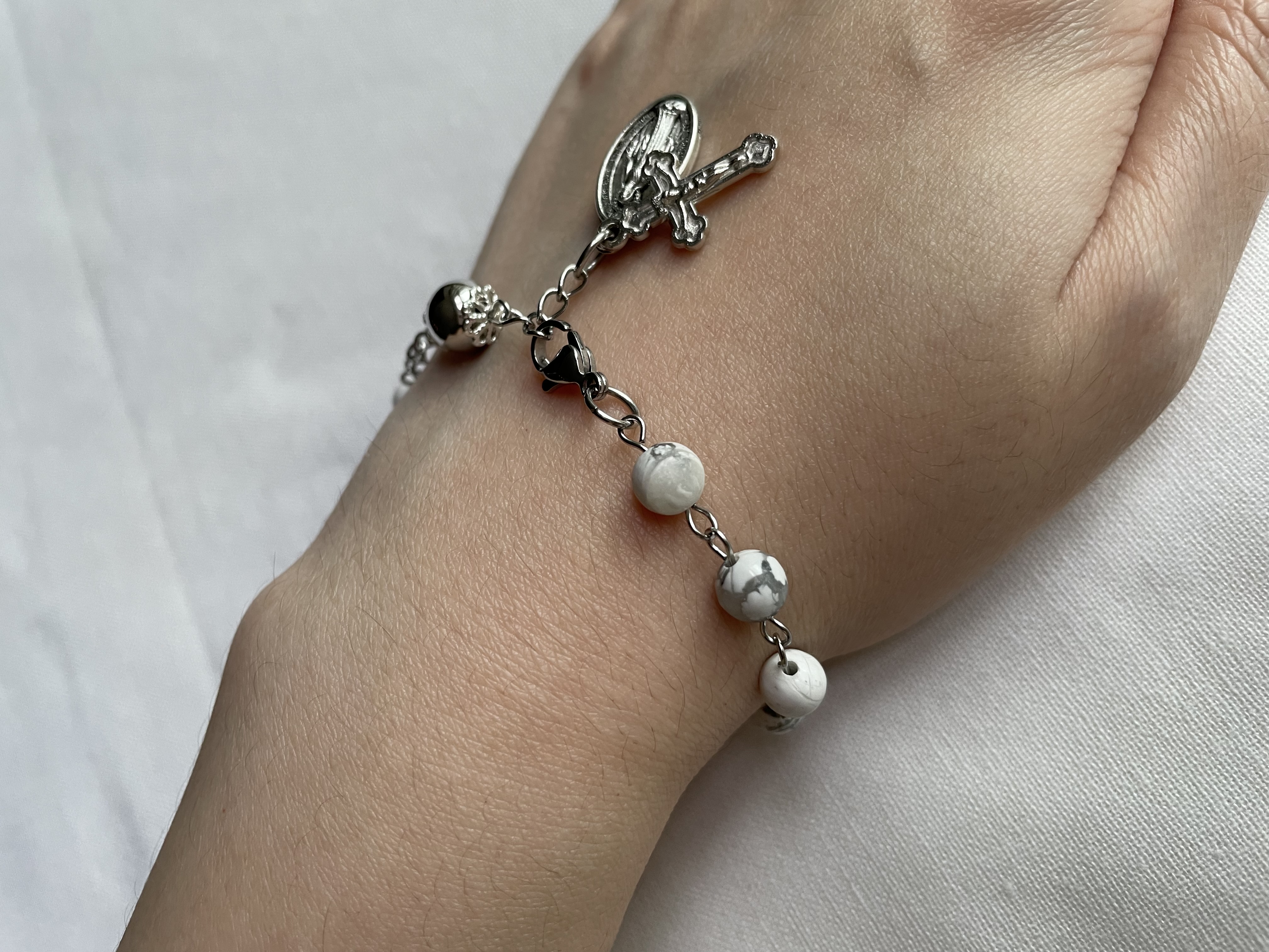 White Howlite Rosary Bracelet