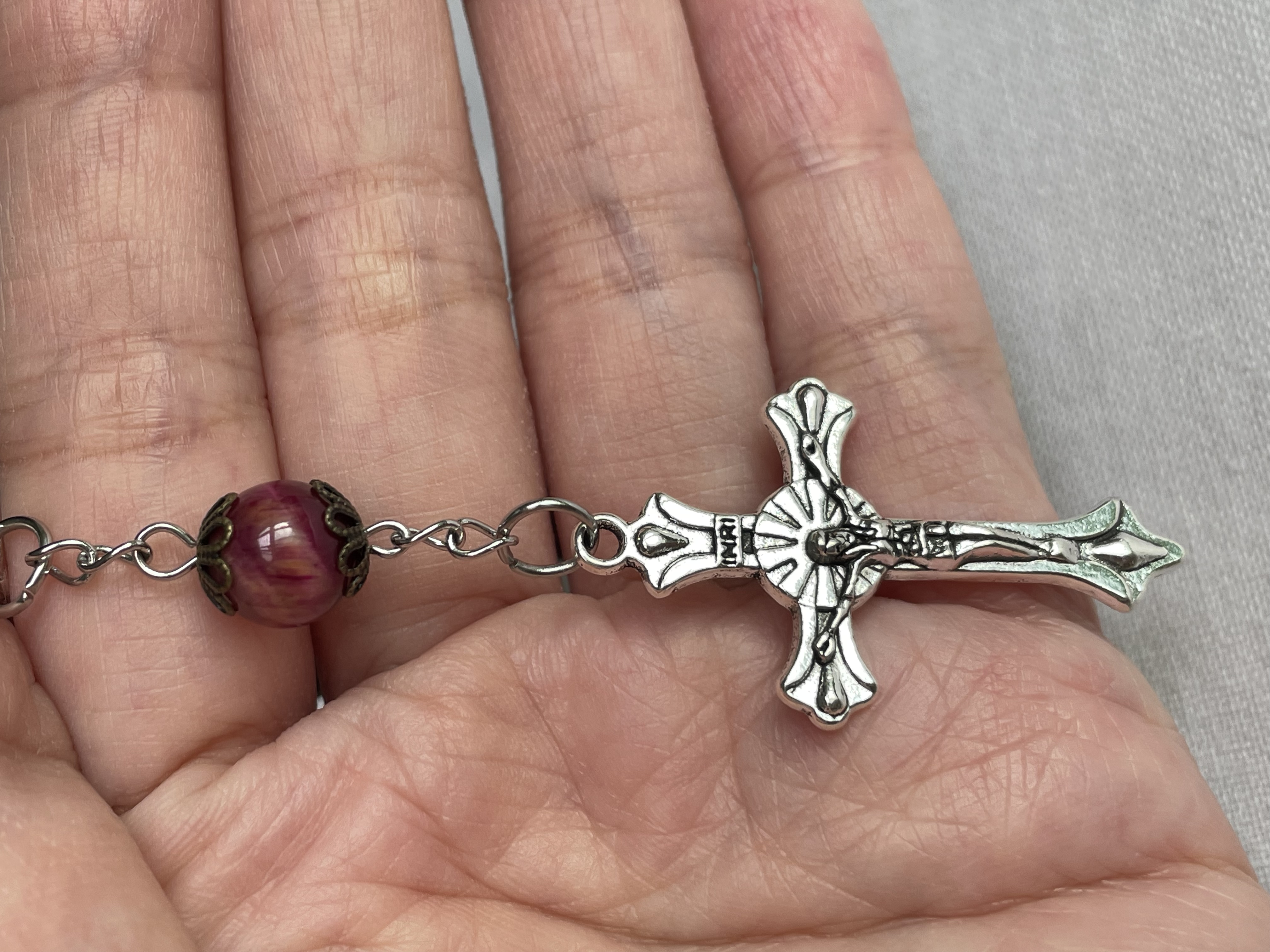 Red Mosaic Quartz One Decade Rosary