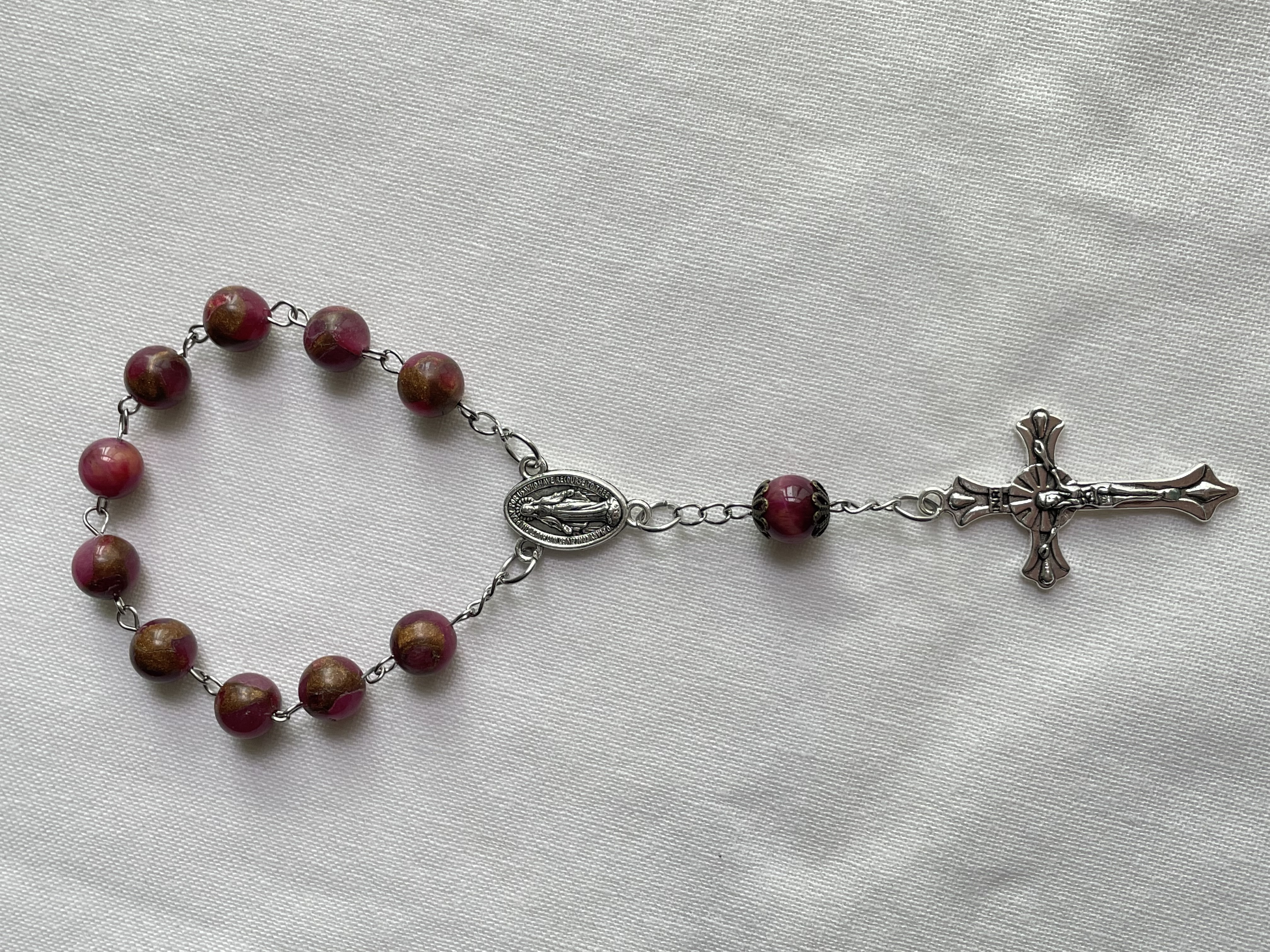 Red Mosaic Quartz One Decade Rosary
