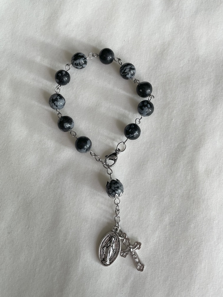 Snowflake Obsidian Rosary Bracelet