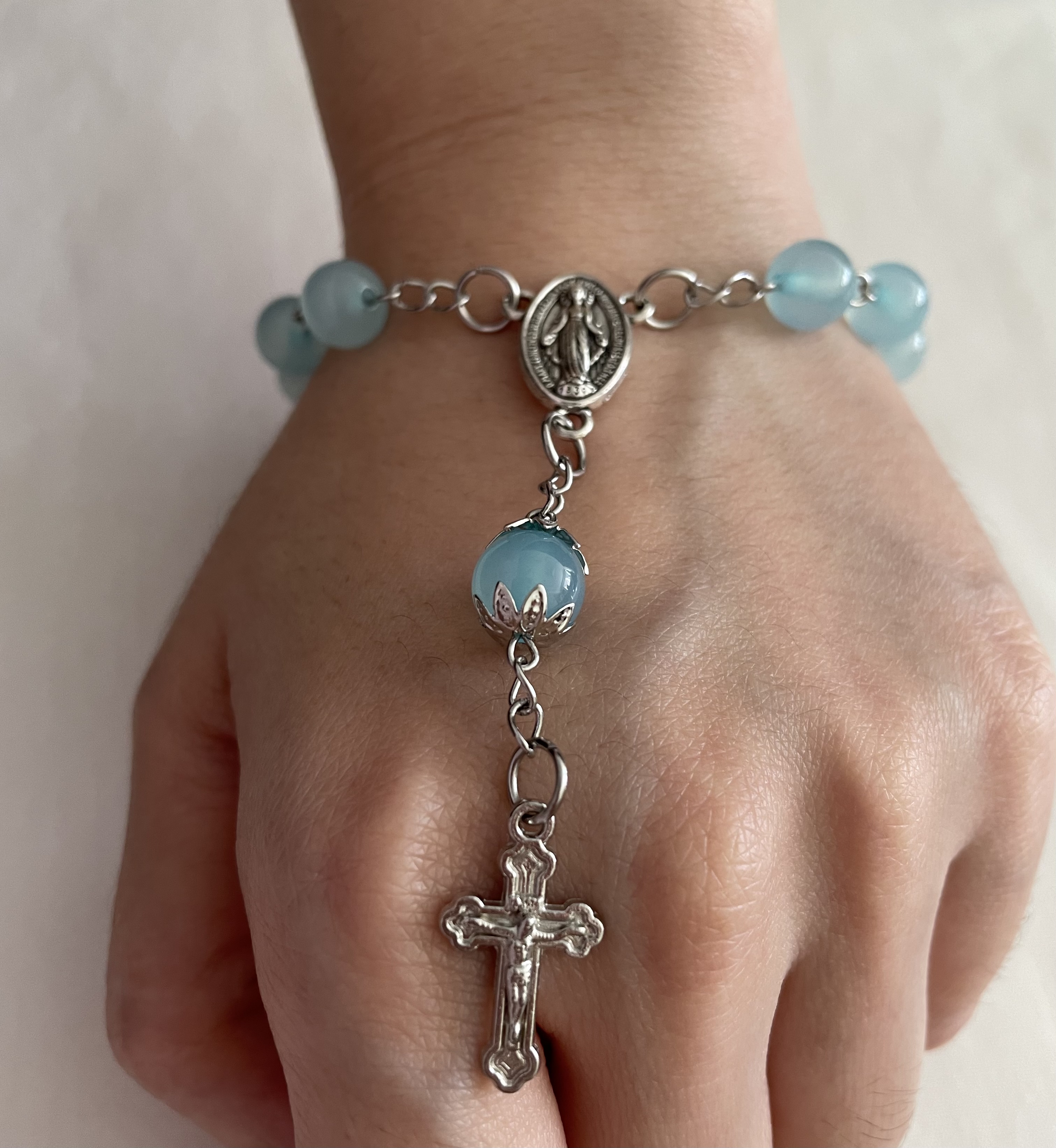 Aquamarine Crystal Rosary Bracelet