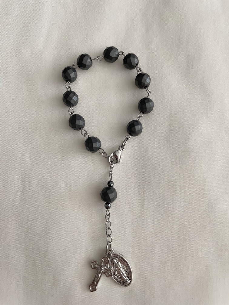 Matte Faceted Hematite Rosary Bracelet