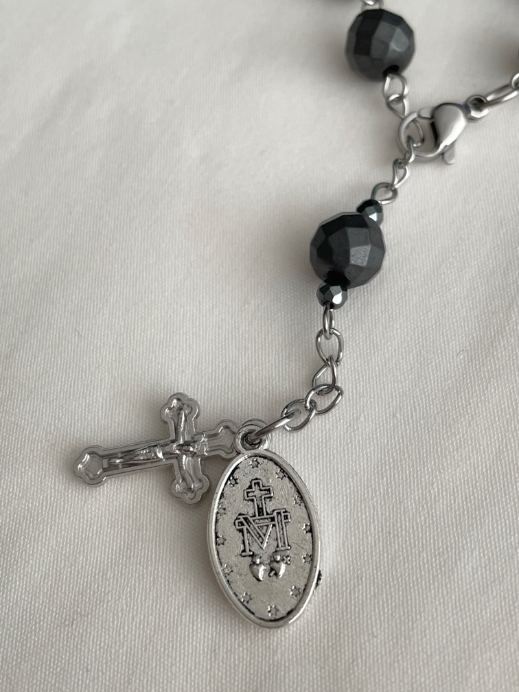 Matte Faceted Hematite Rosary Bracelet