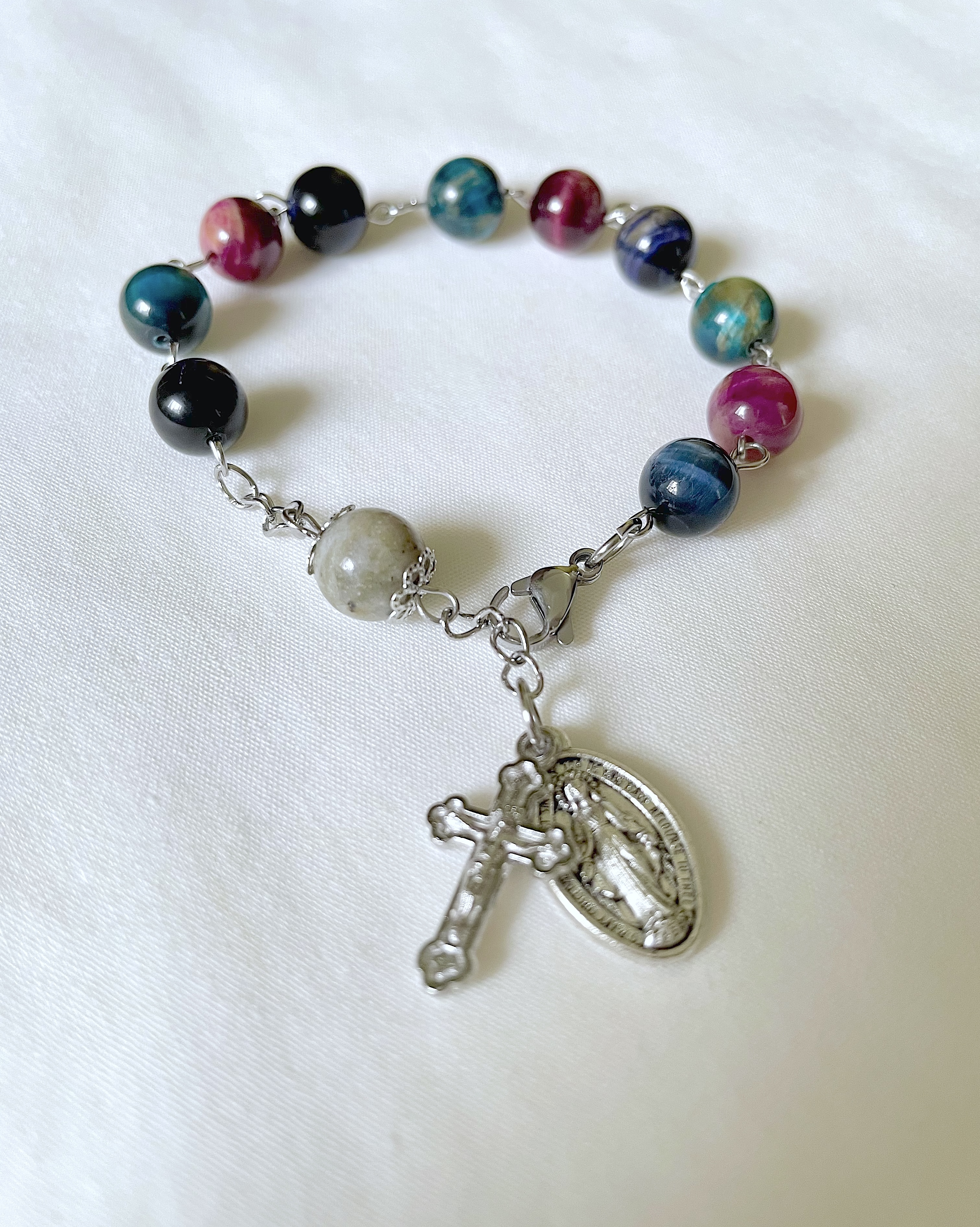 Multi Coloured Cat-Eye Rosary Bracelet