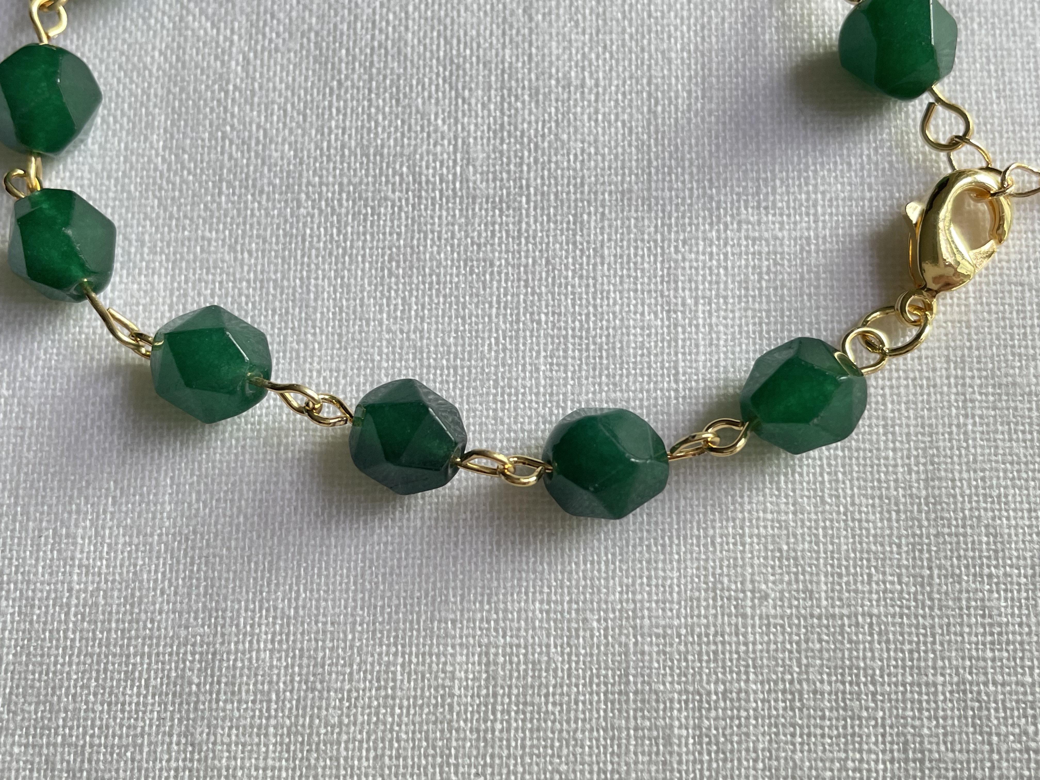 Dark Green Faceted Stone Rosary Bracelet with Gold Accents