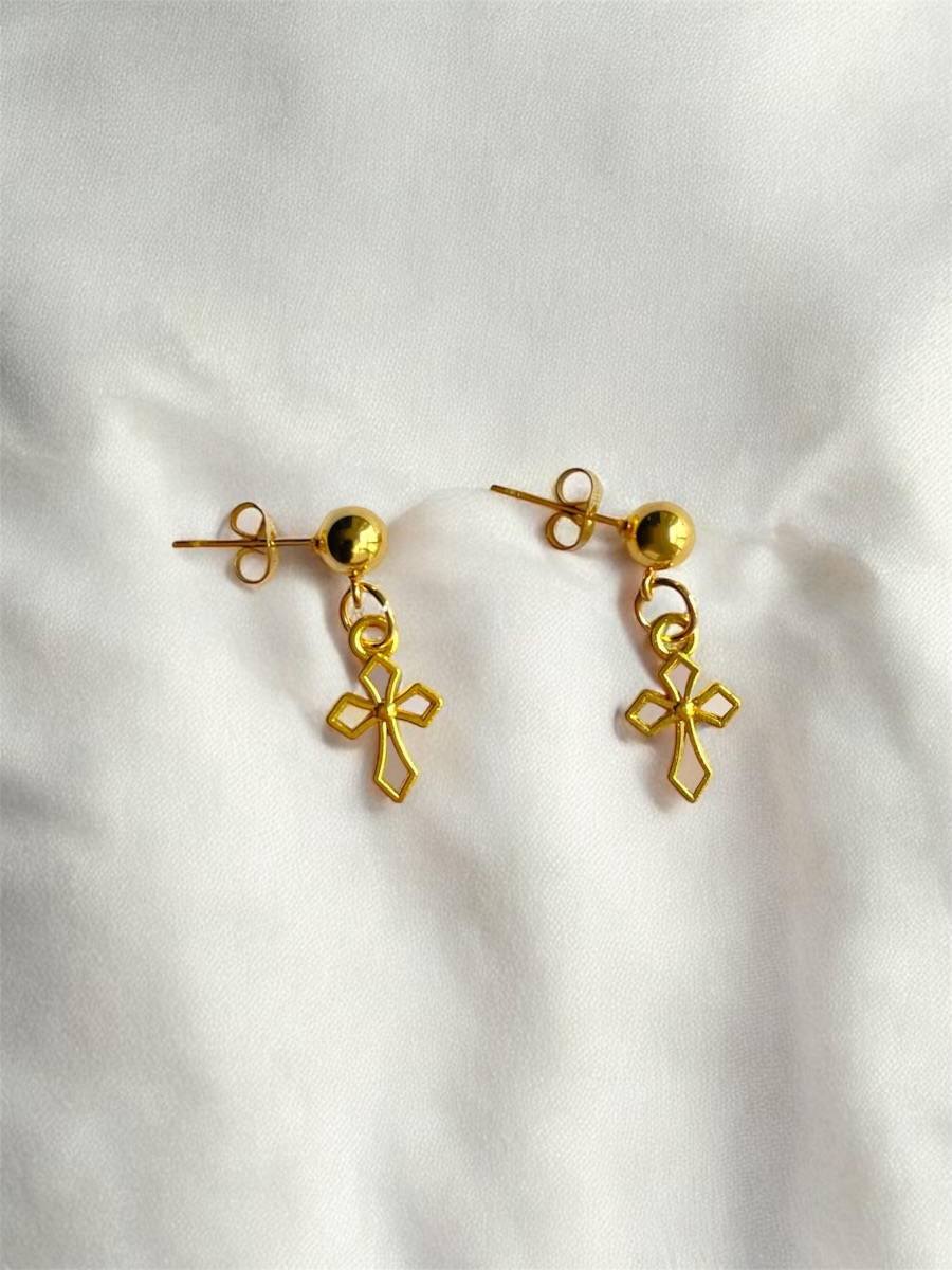 Mini Gold-Plated Hollow Cross Earrings