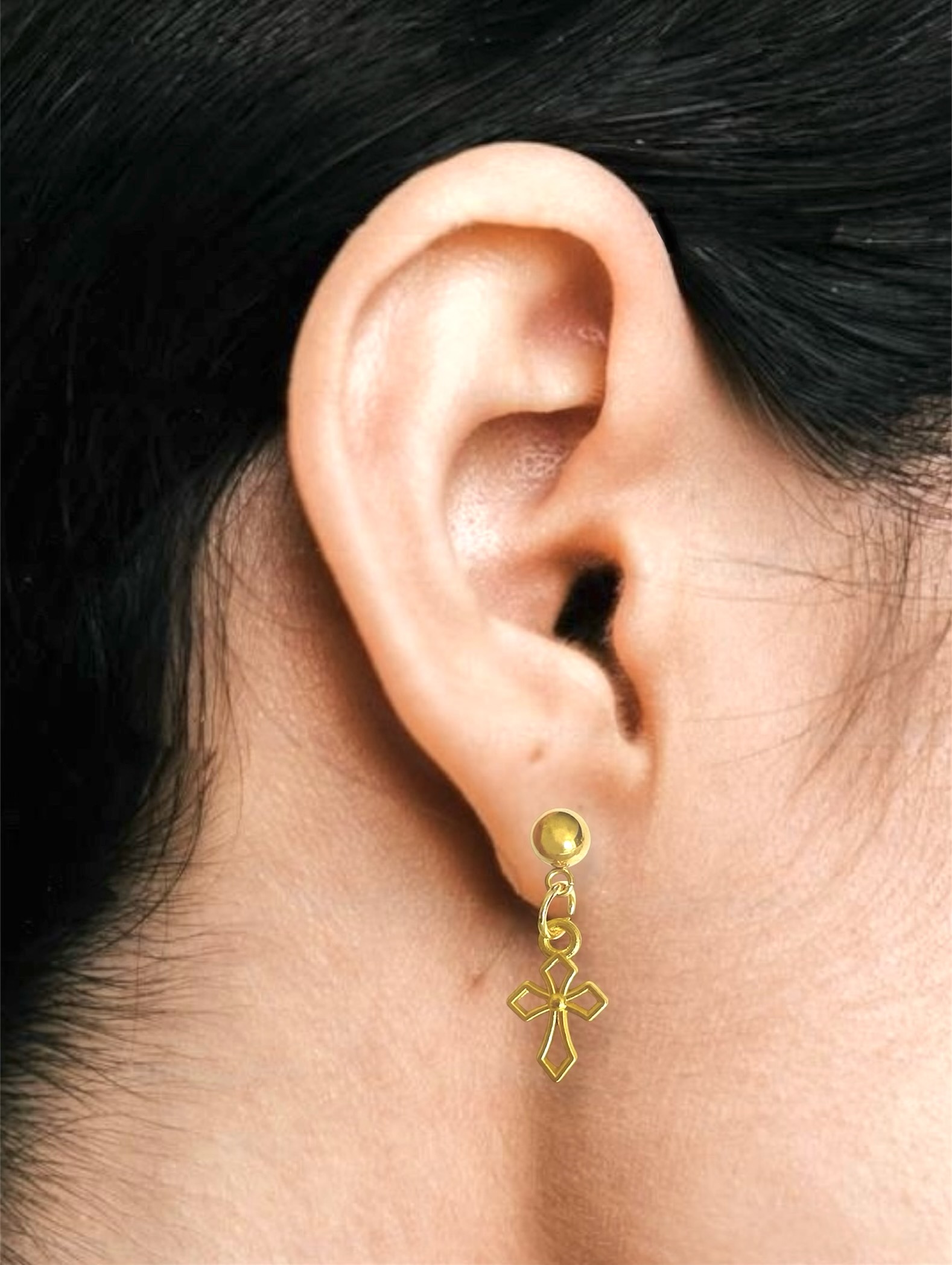 Mini Gold-Plated Hollow Cross Earrings