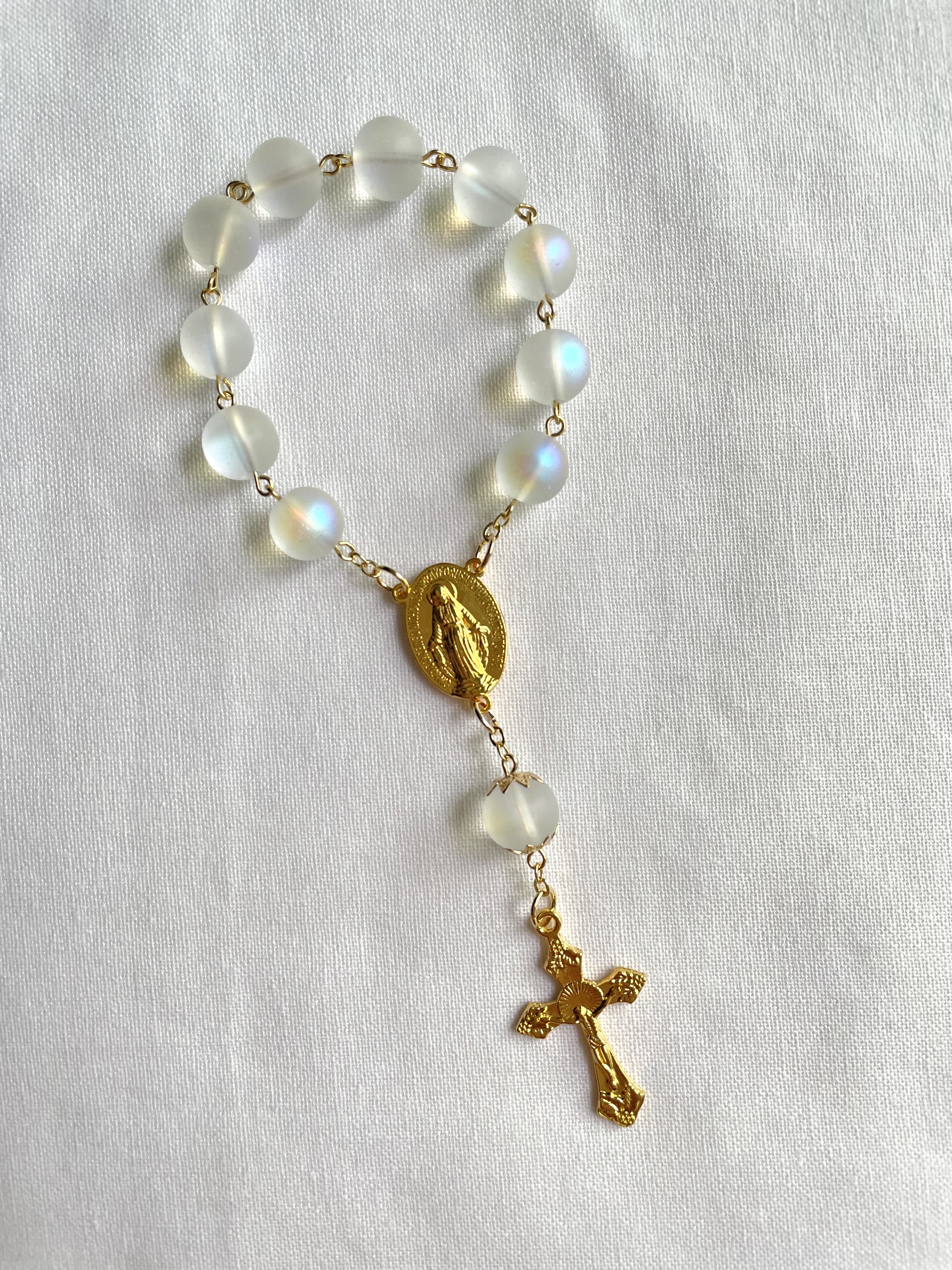 Frosted Glass One Decade Rosary with Gold Accents