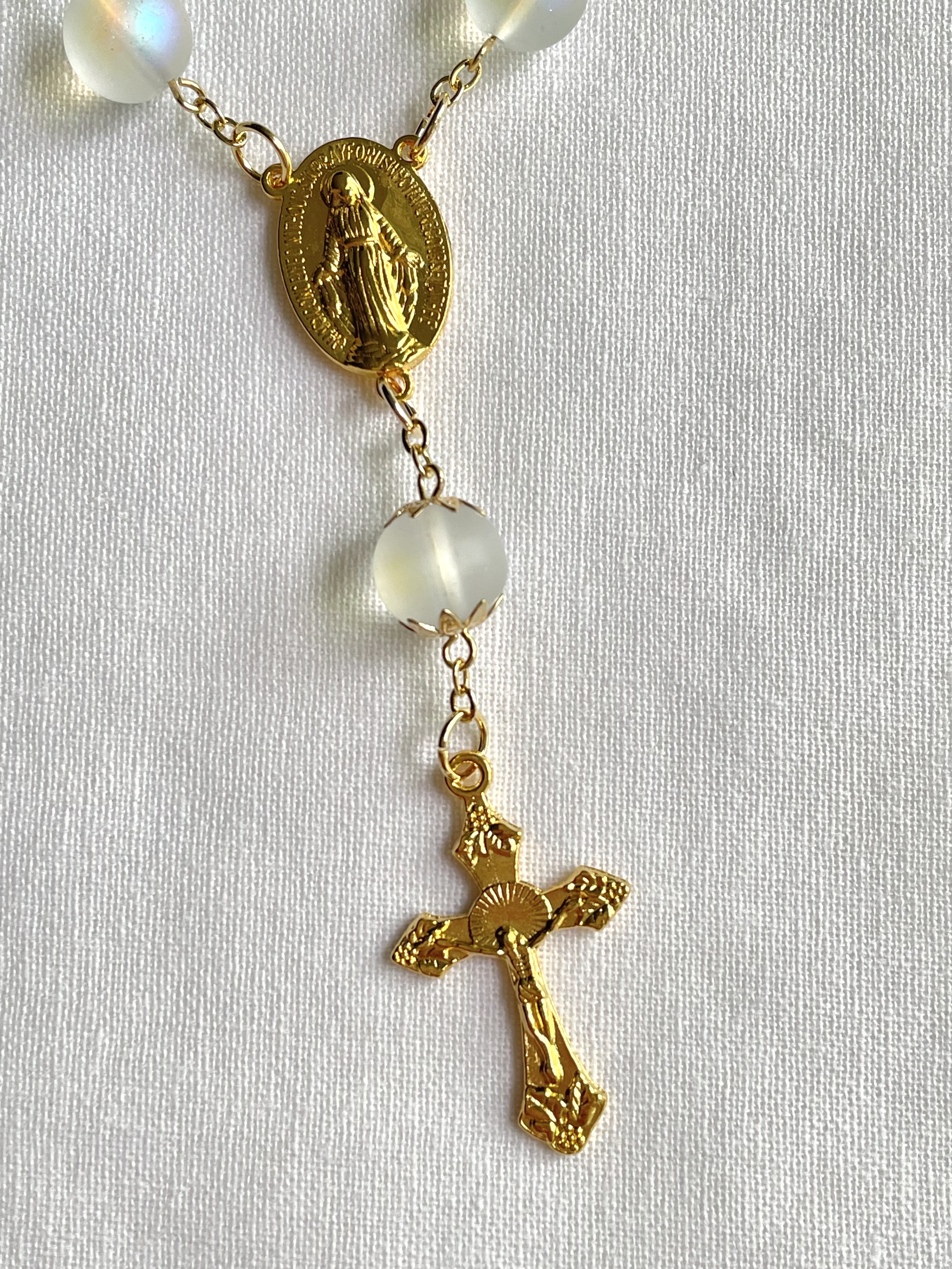 Frosted Glass One Decade Rosary with Gold Accents