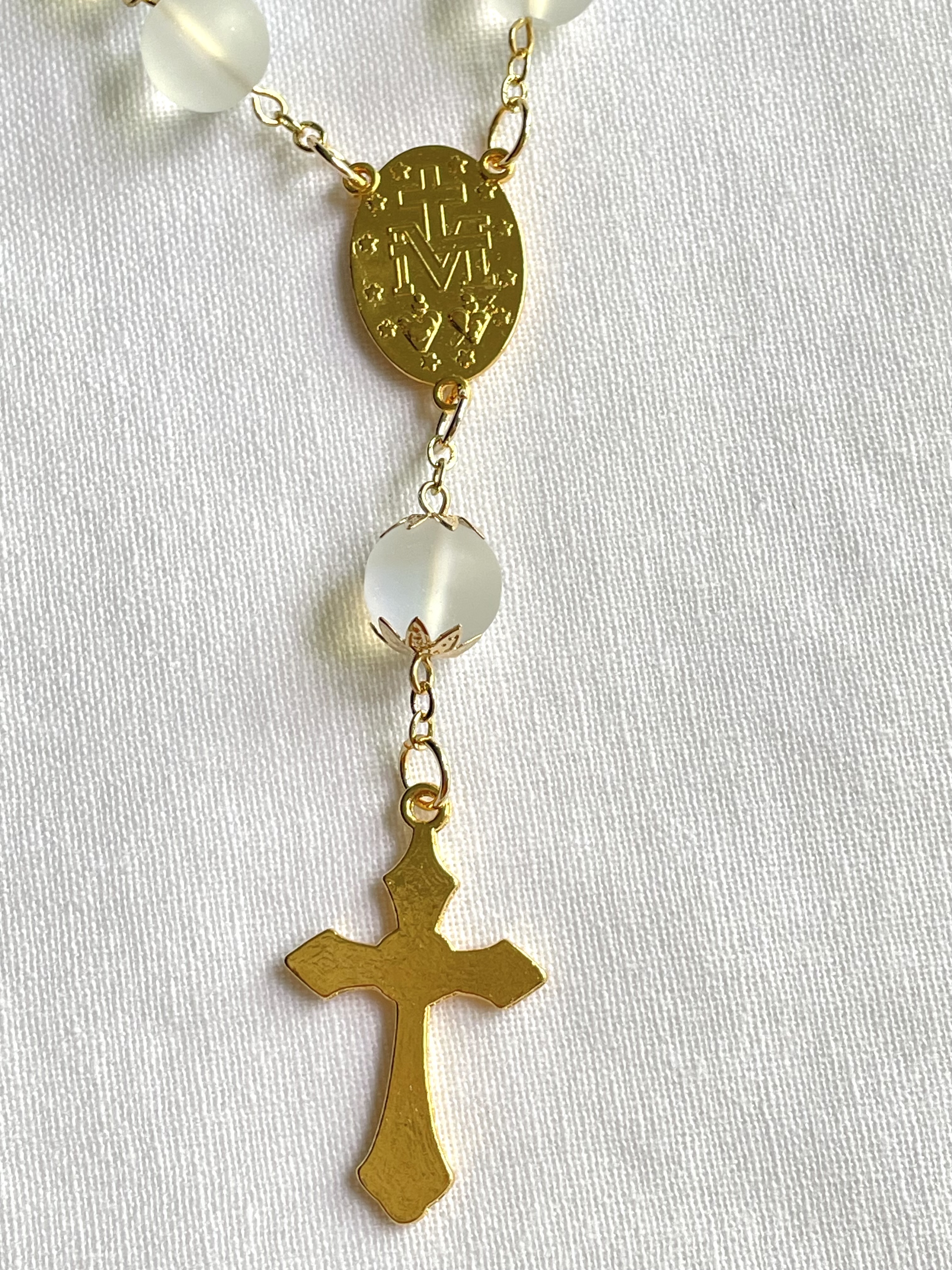 Frosted Glass One Decade Rosary with Gold Accents
