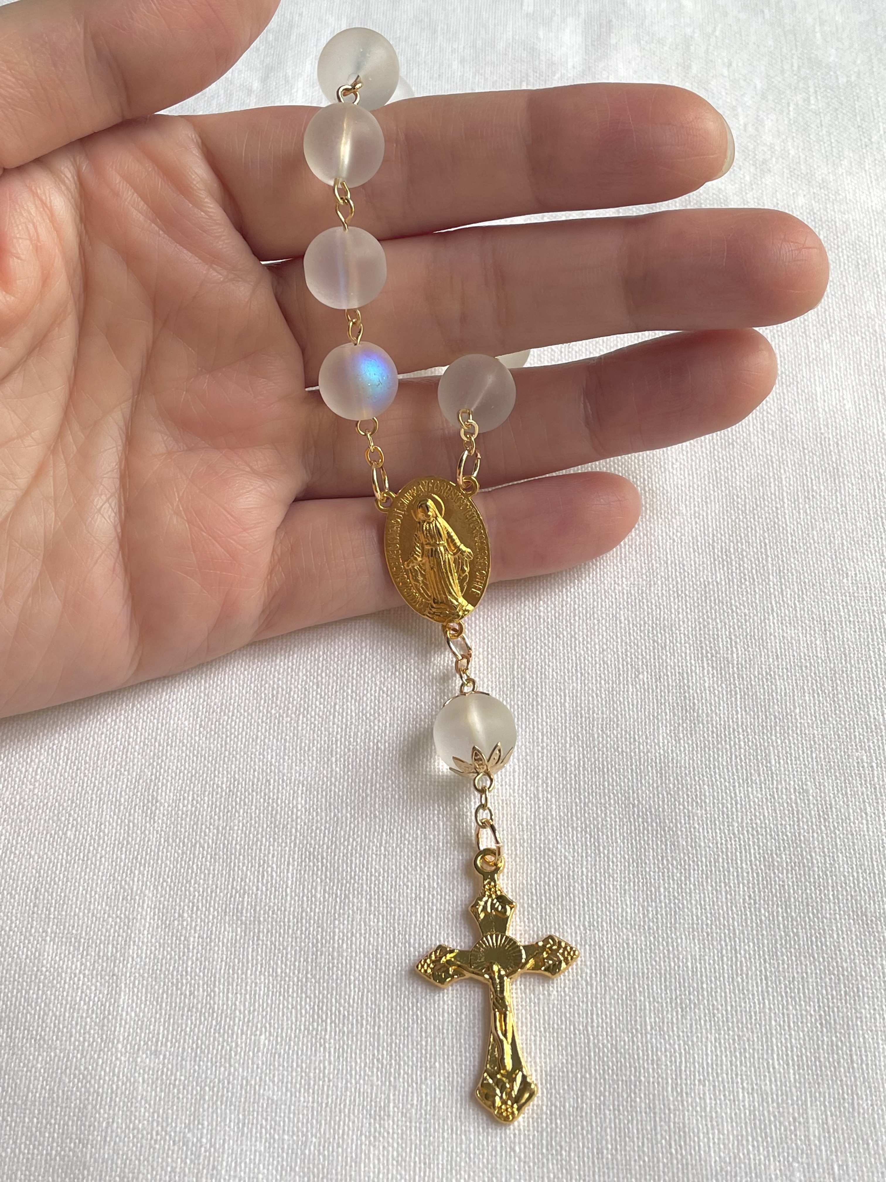 Frosted Glass One Decade Rosary with Gold Accents