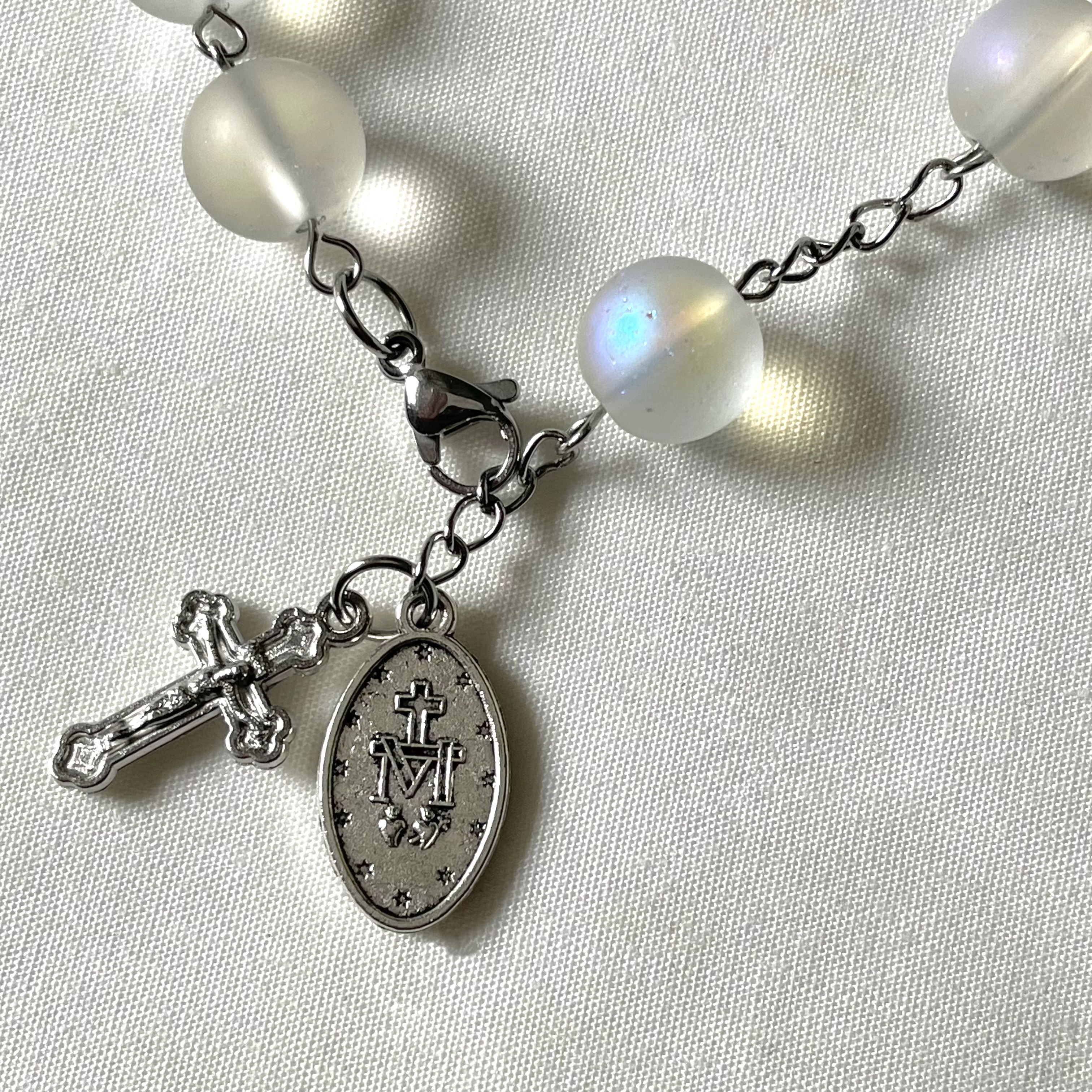 Frosted Glass Rosary Bracelet