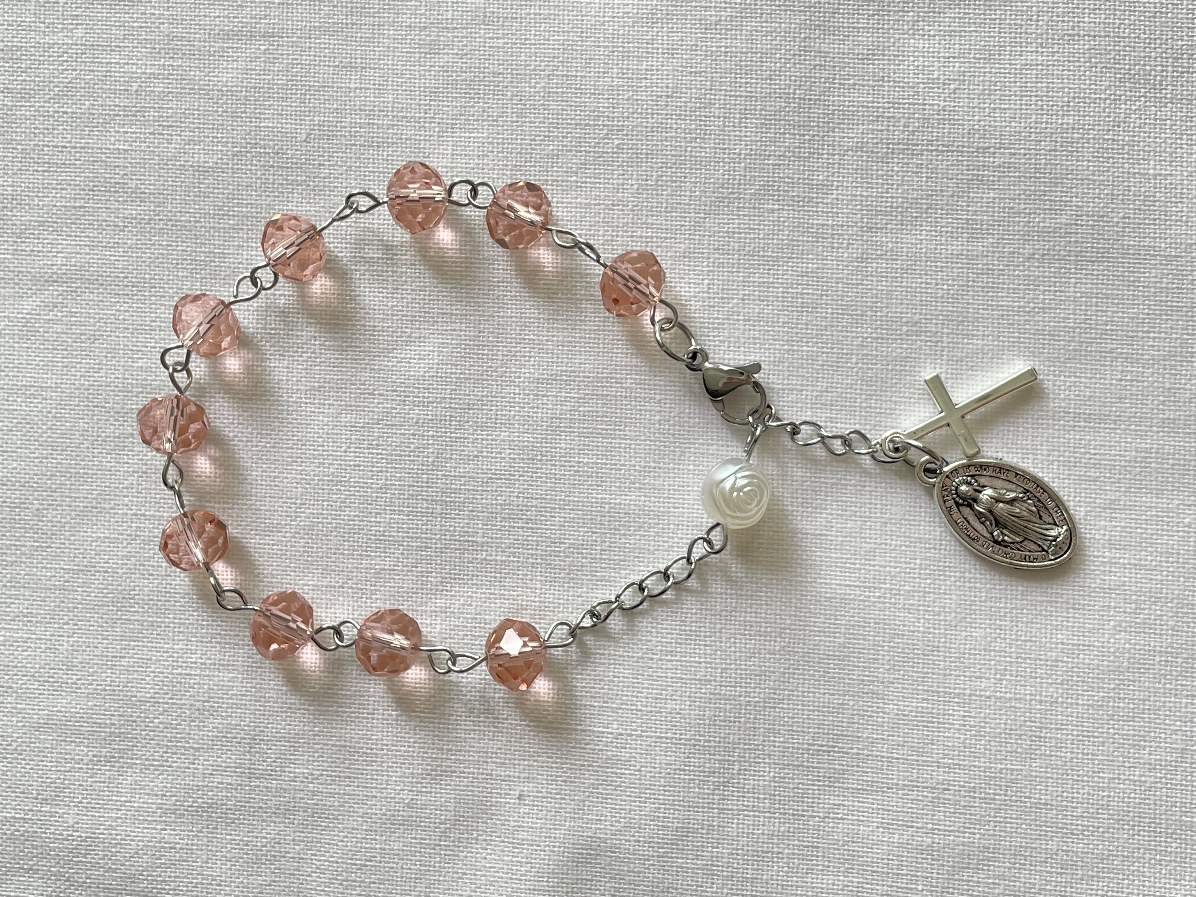Dusty Pink Faceted Glass Rosary Bracelet