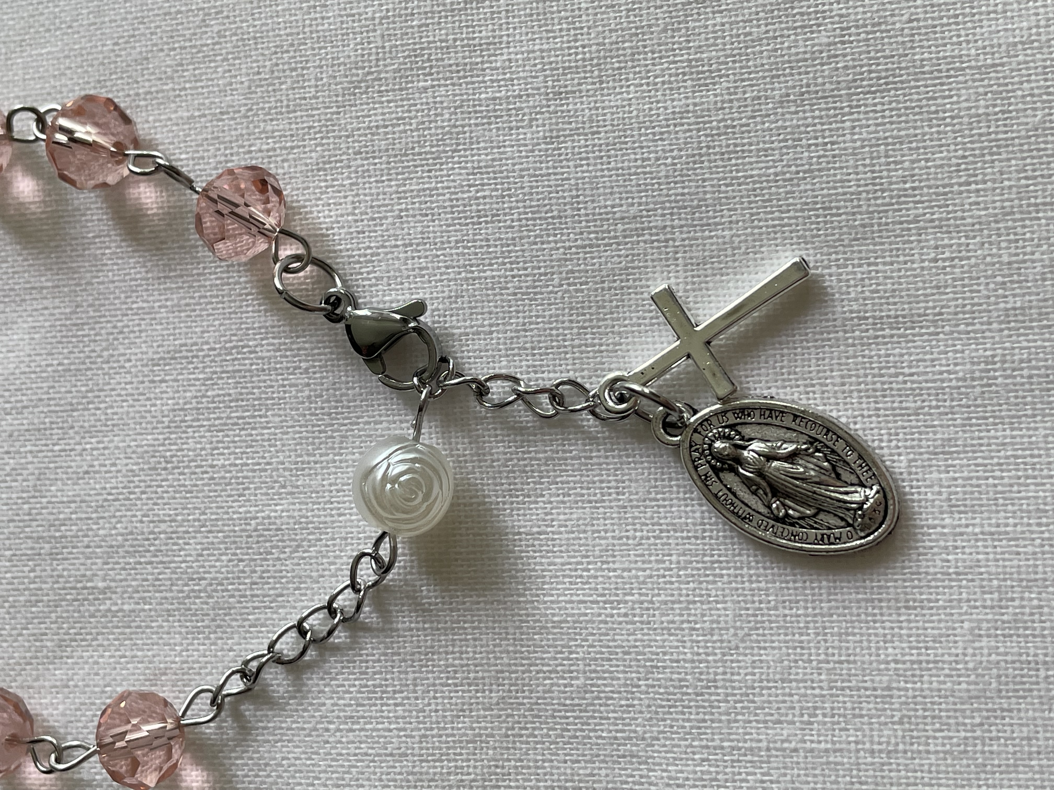 Dusty Pink Faceted Glass Rosary Bracelet
