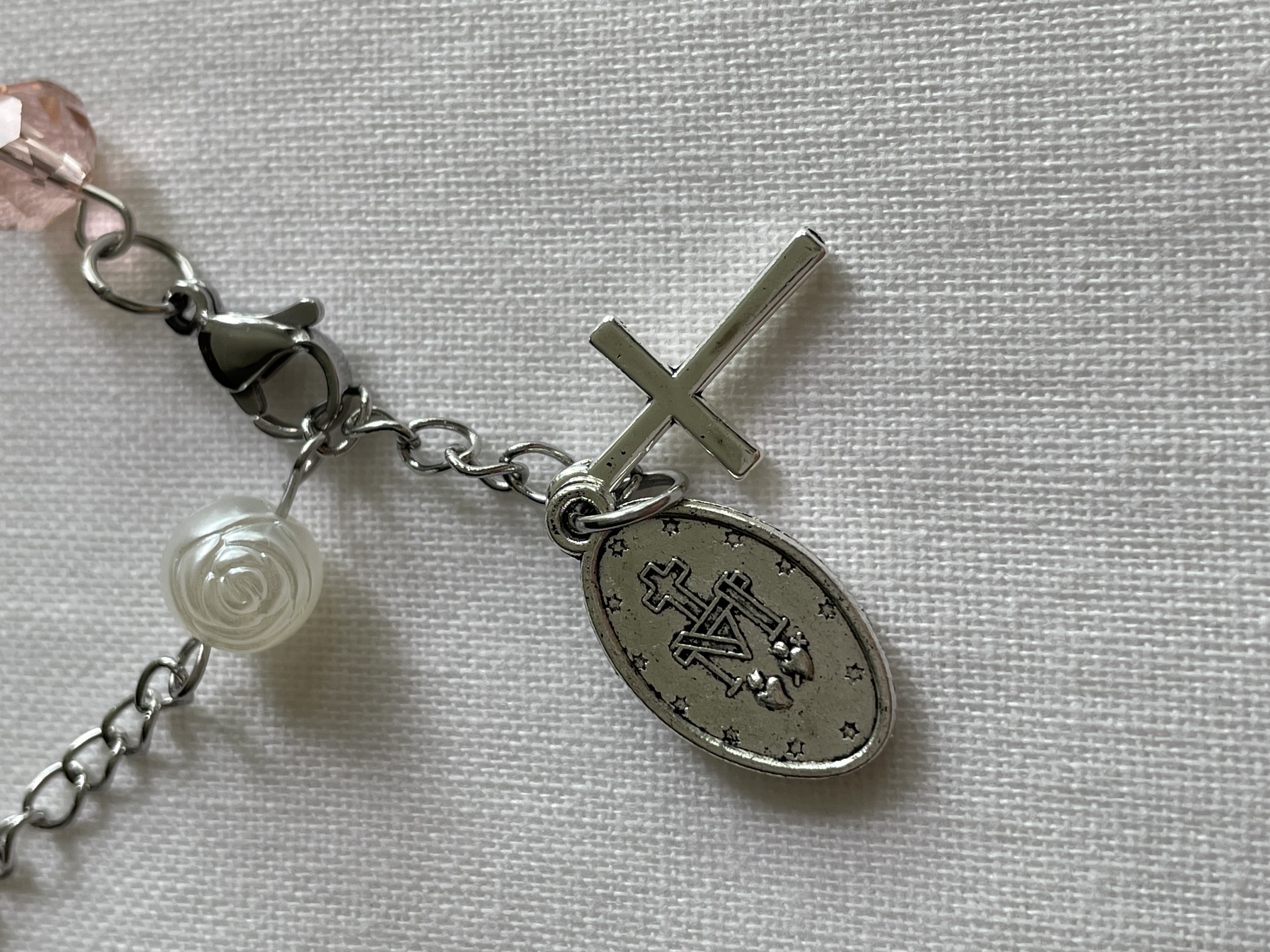 Dusty Pink Faceted Glass Rosary Bracelet