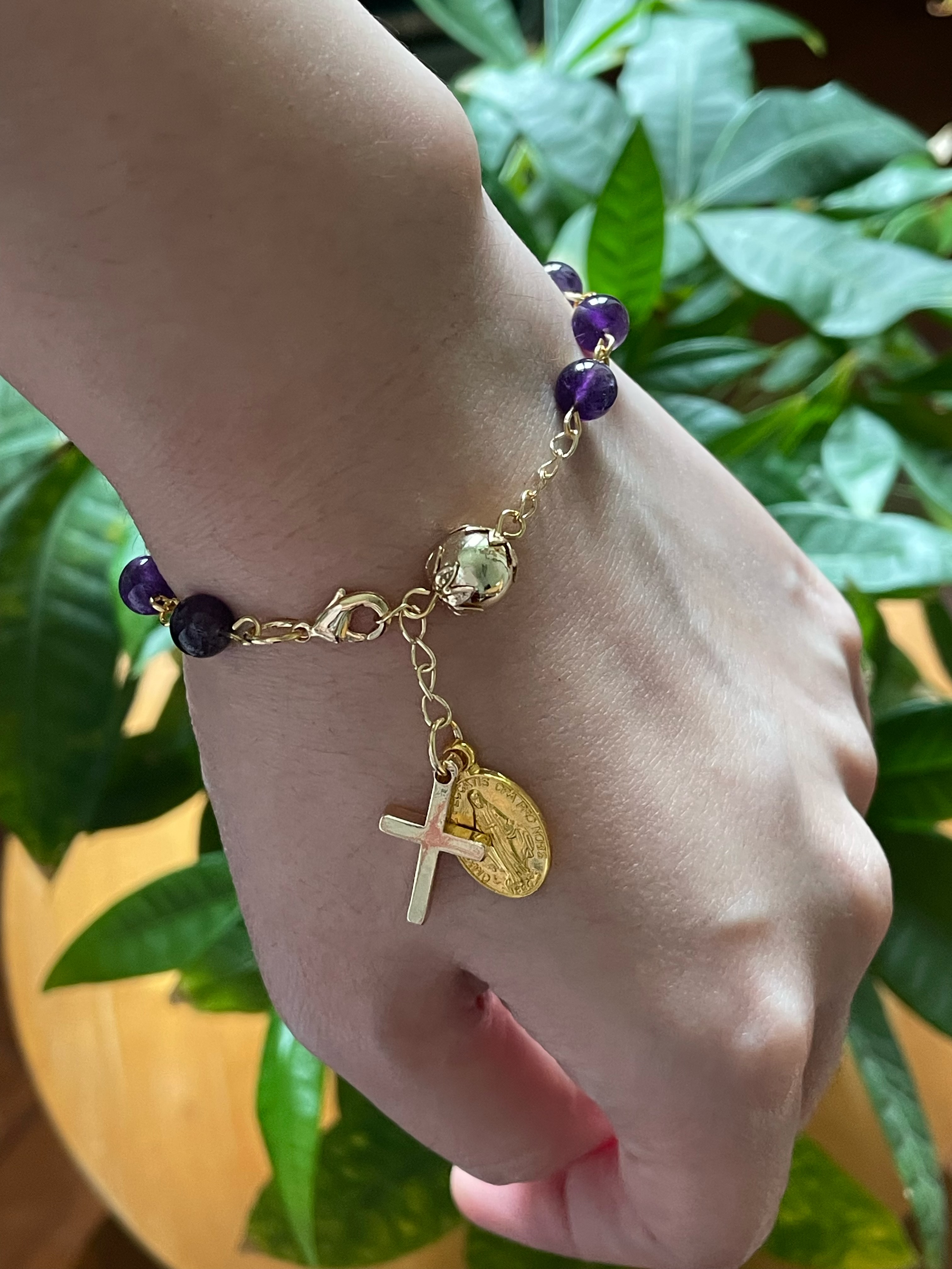 Amethyst Rosary Bracelet with Gold Accents