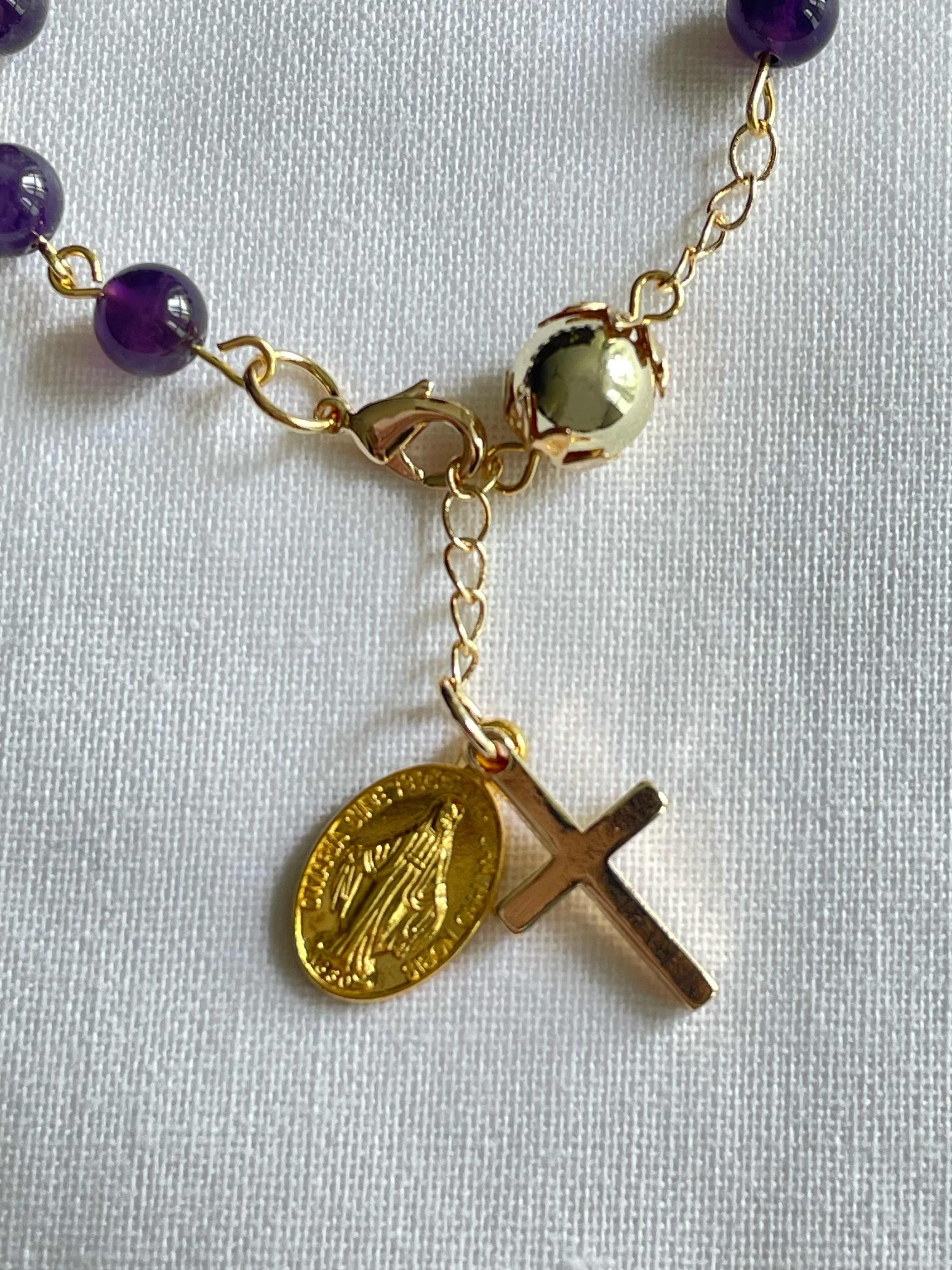 Amethyst Rosary Bracelet with Gold Accents