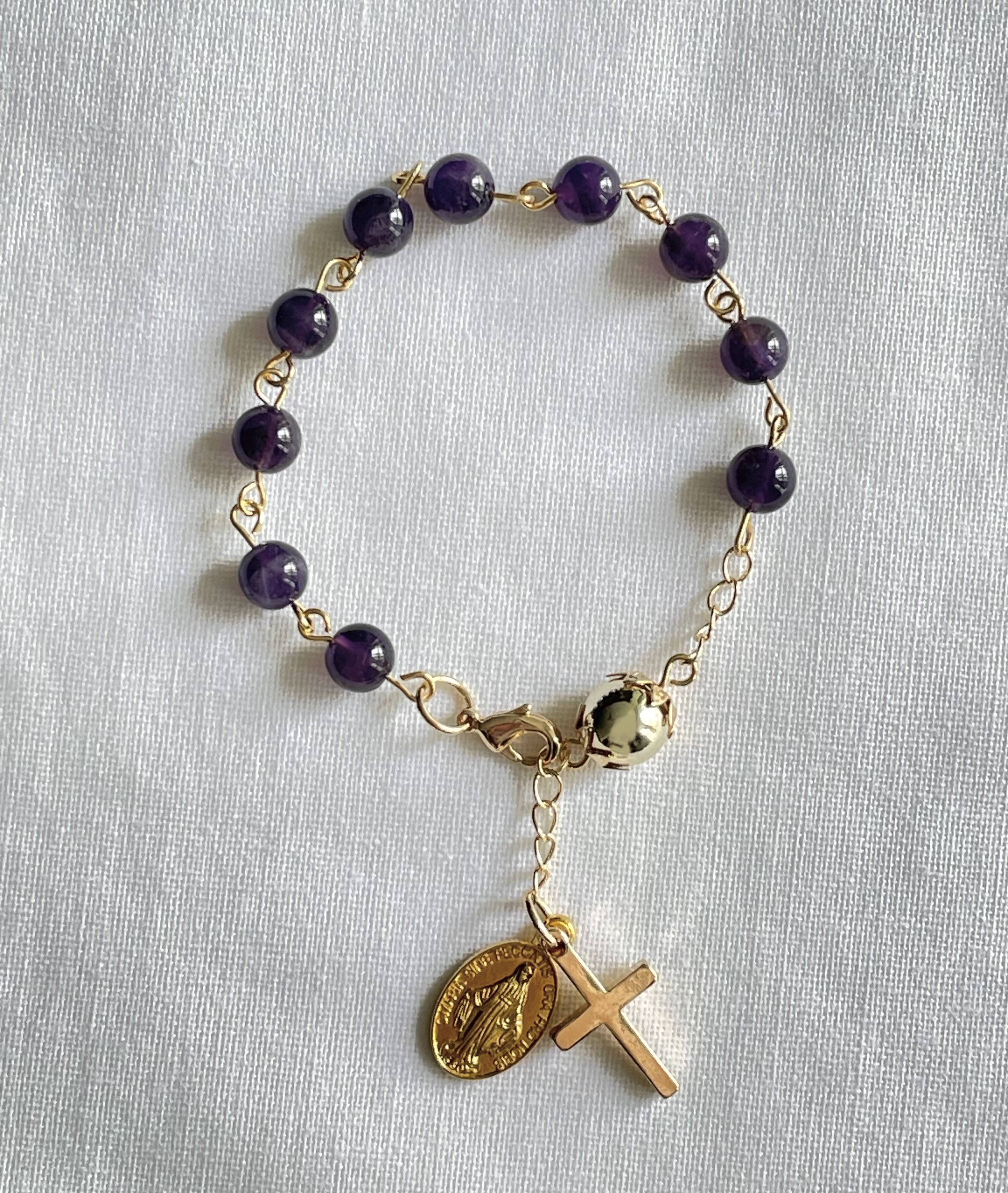 Amethyst Rosary Bracelet with Gold Accents