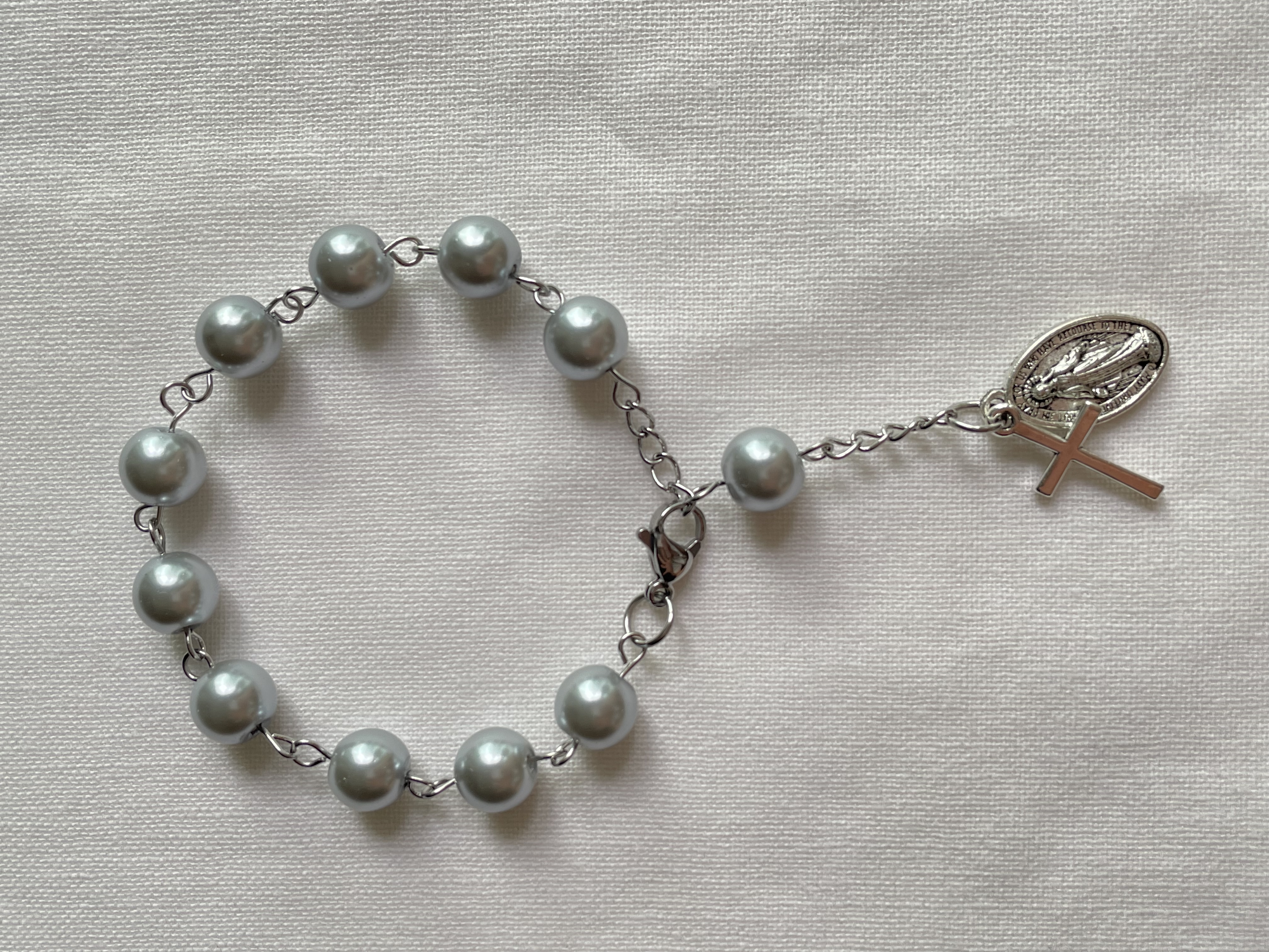 Grey Pearl Glass Rosary Bracelet
