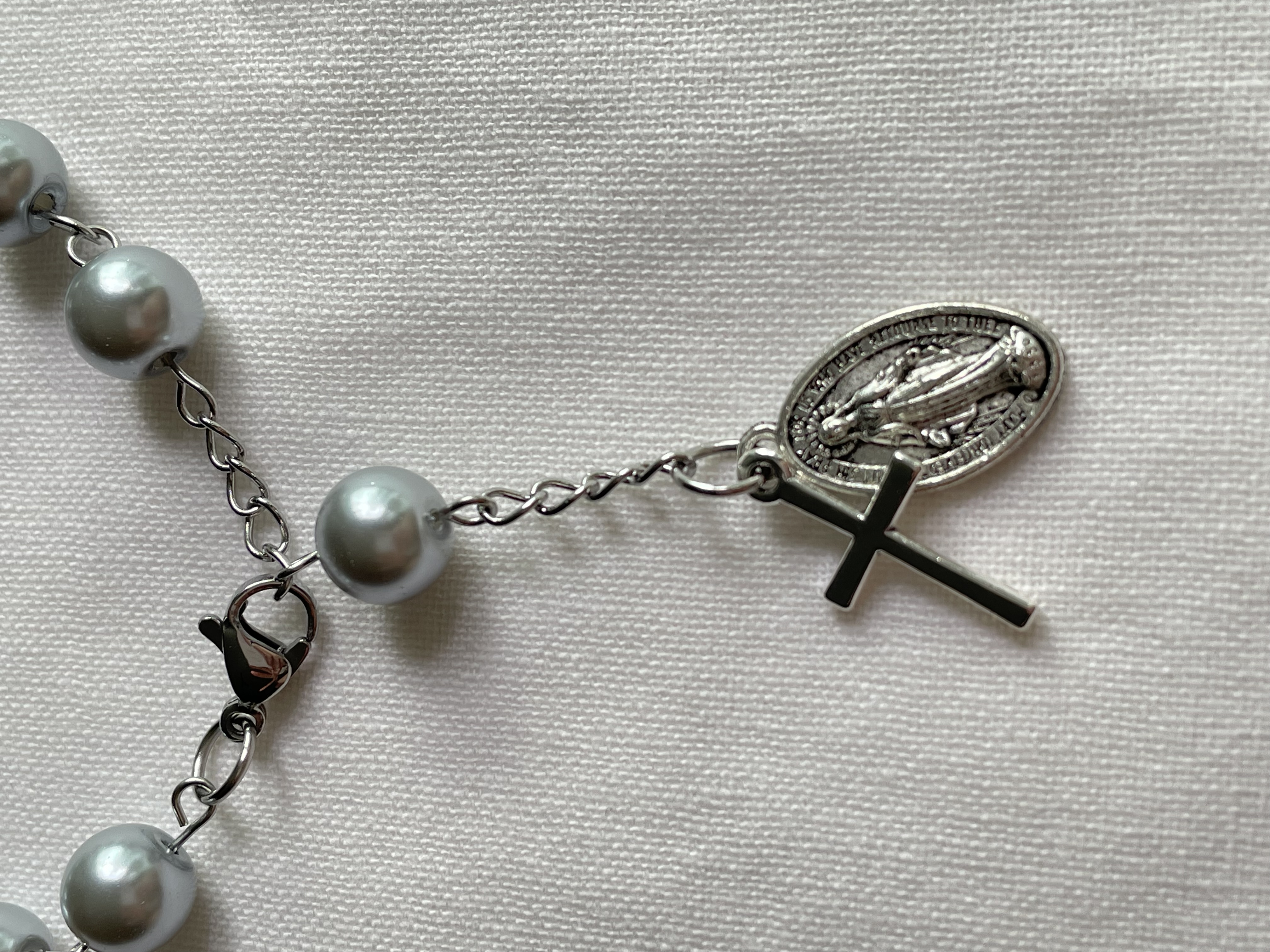 Grey Pearl Glass Rosary Bracelet