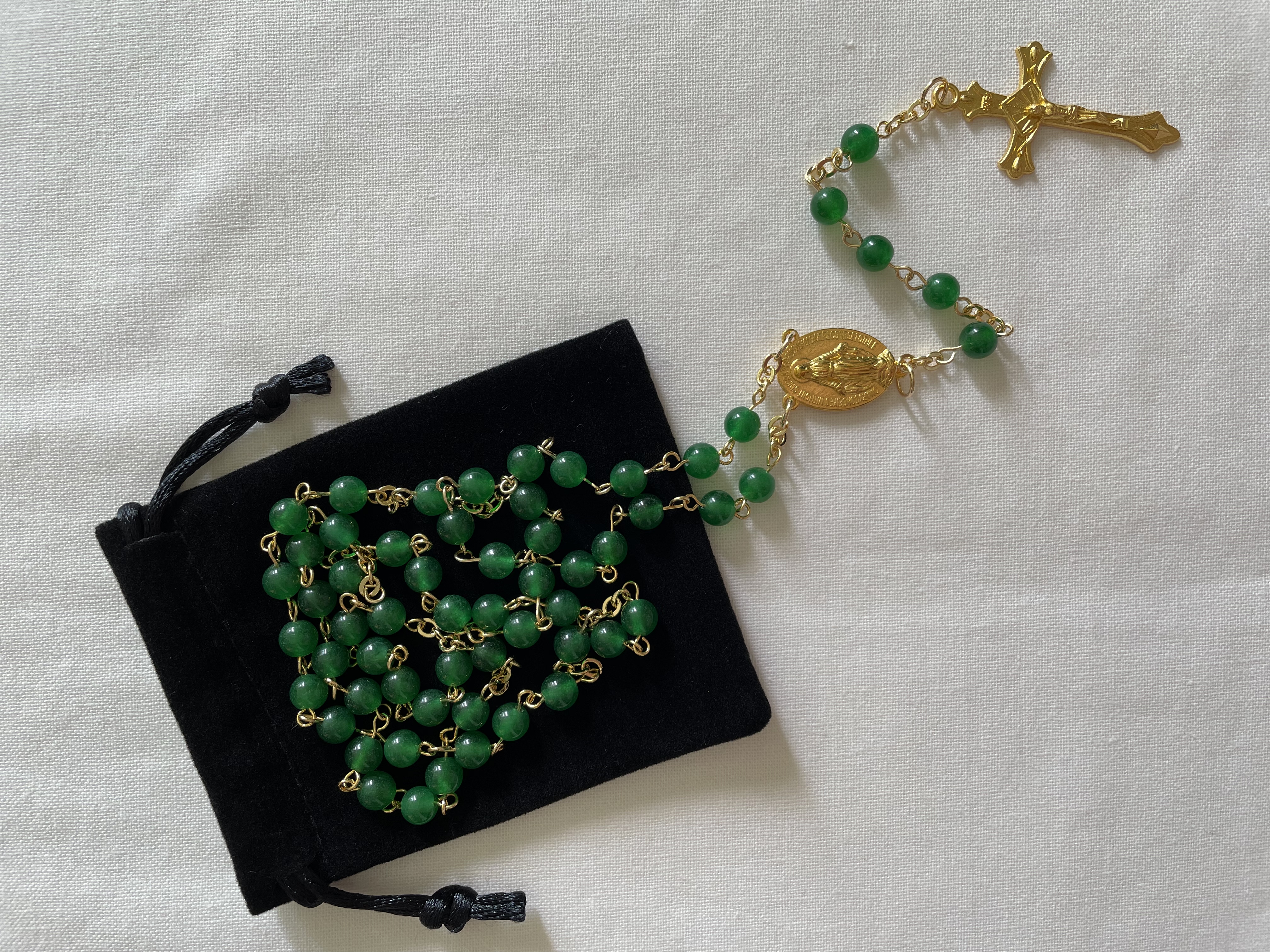 Green Jade Rosary with Gold Accents