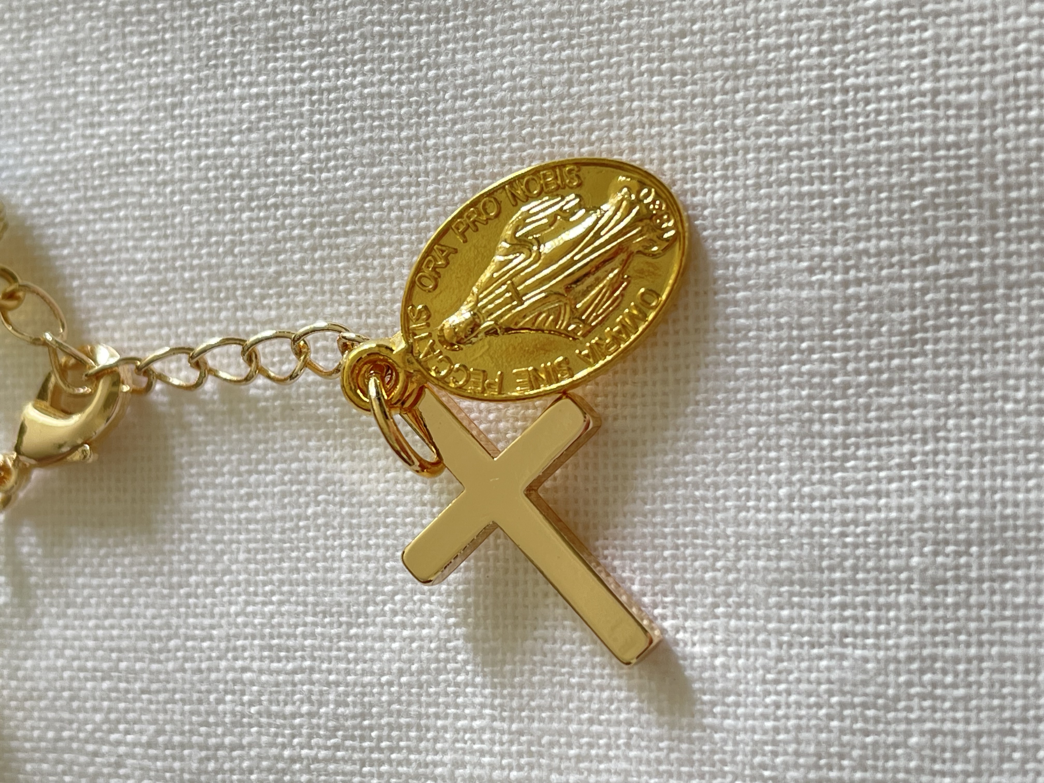 Clear Opal Rosary Bracelet with Gold Accents