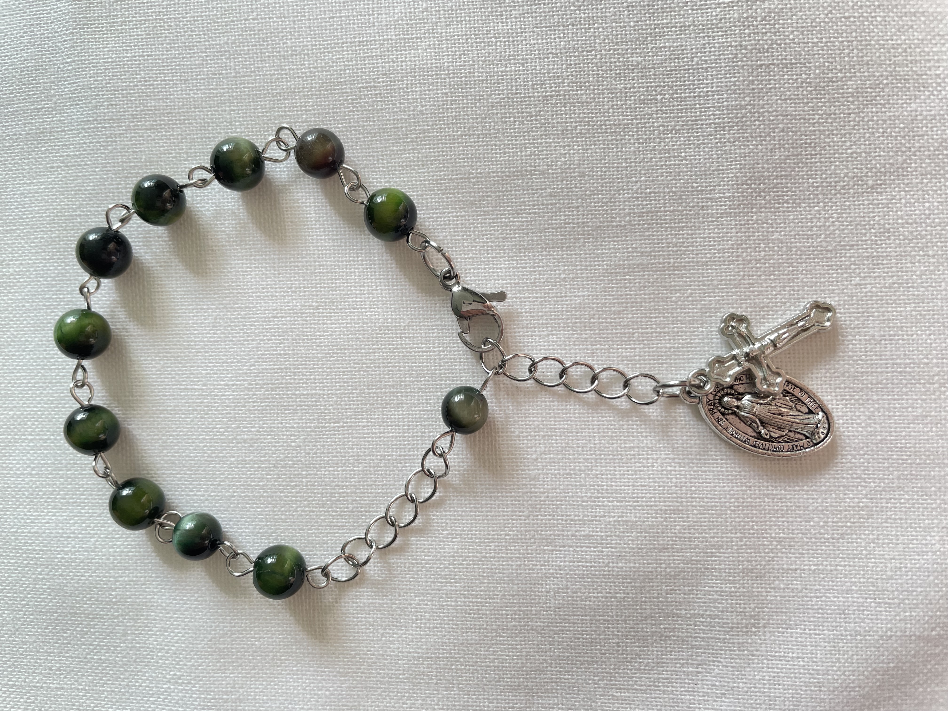 Green Cat-eye Rosary Bracelet