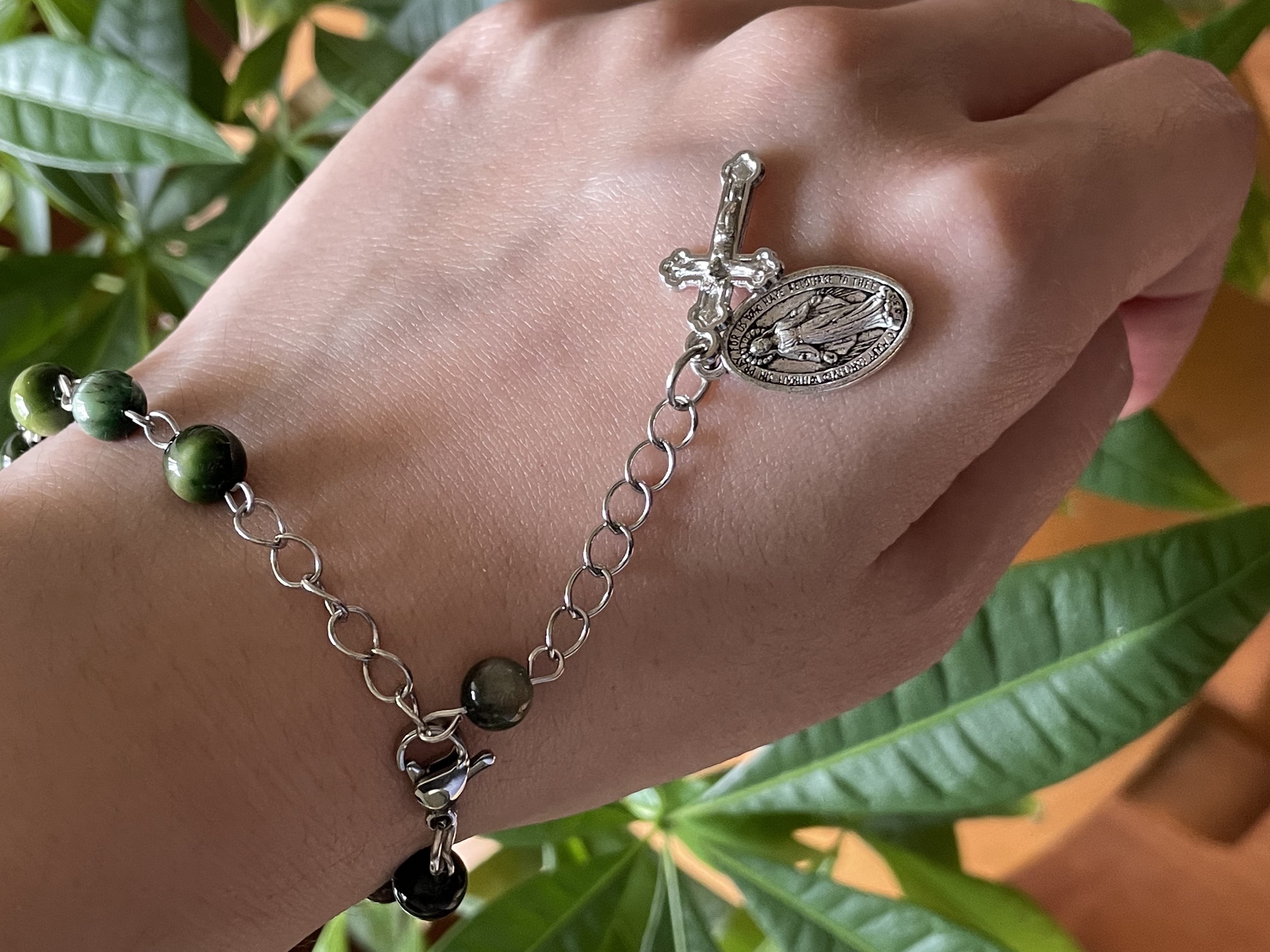 Green Cat-eye Rosary Bracelet