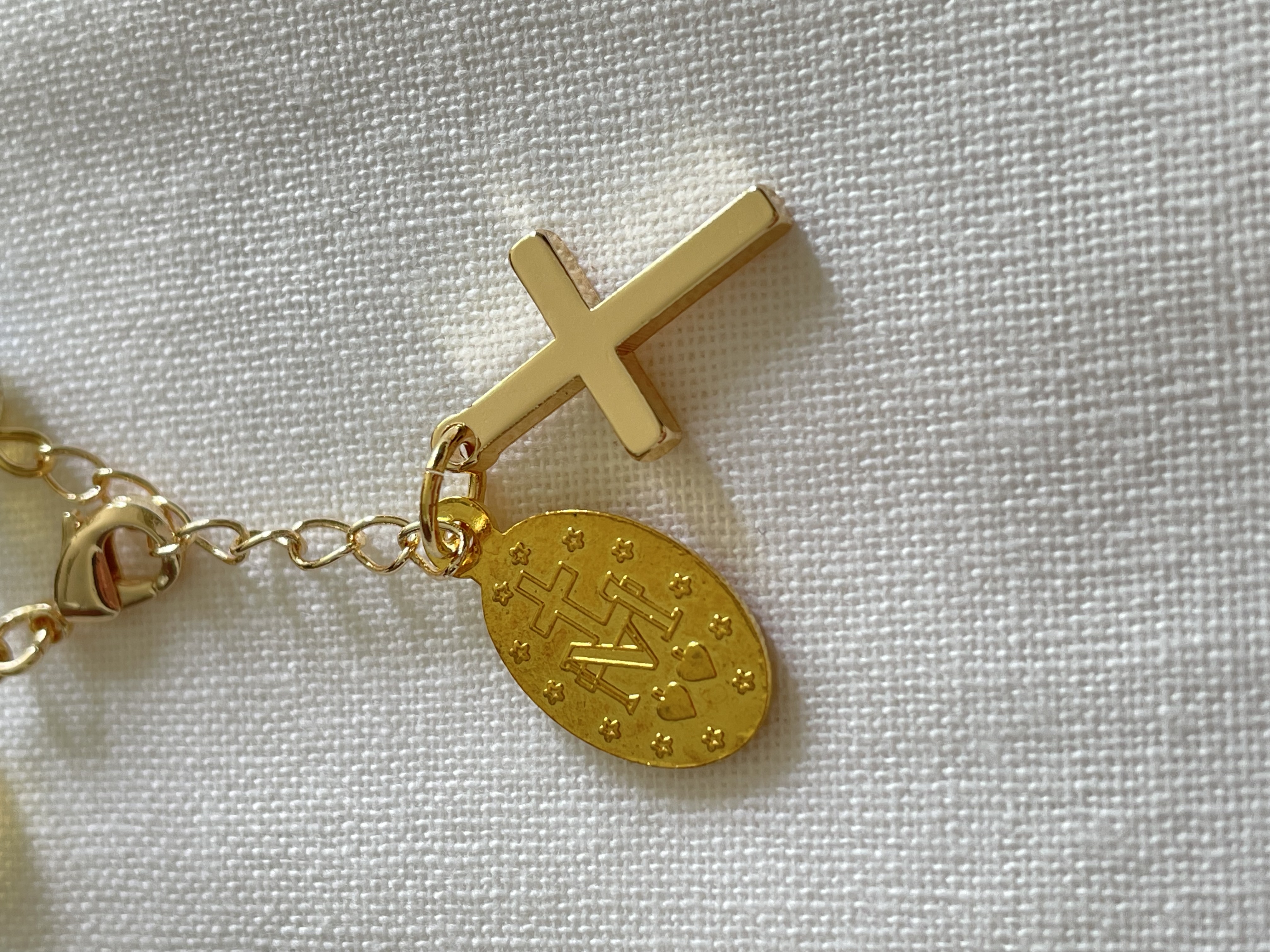Clear Opal Rosary Bracelet with Gold Accents