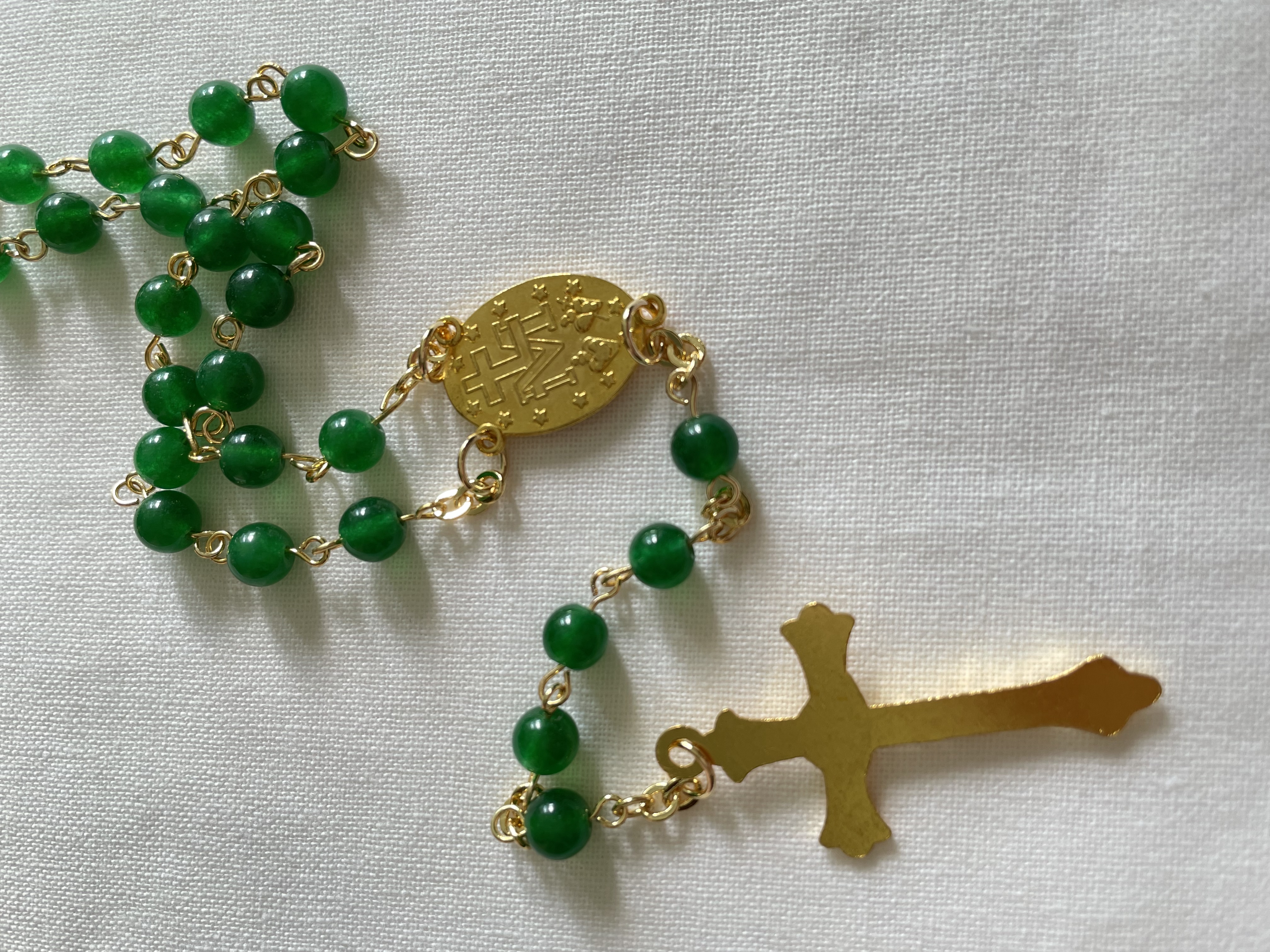 Green Jade Rosary with Gold Accents