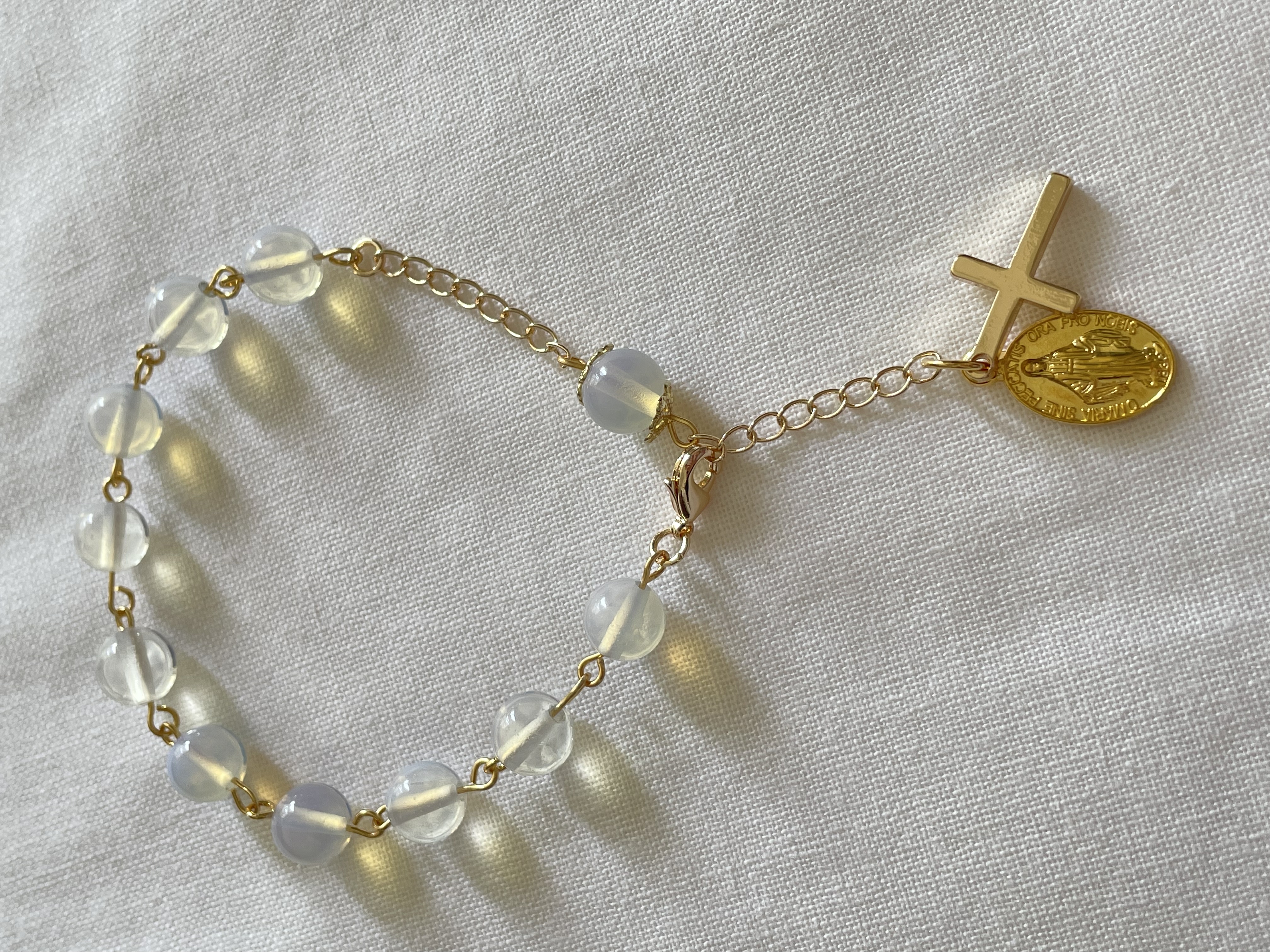 Clear Opal Rosary Bracelet with Gold Accents