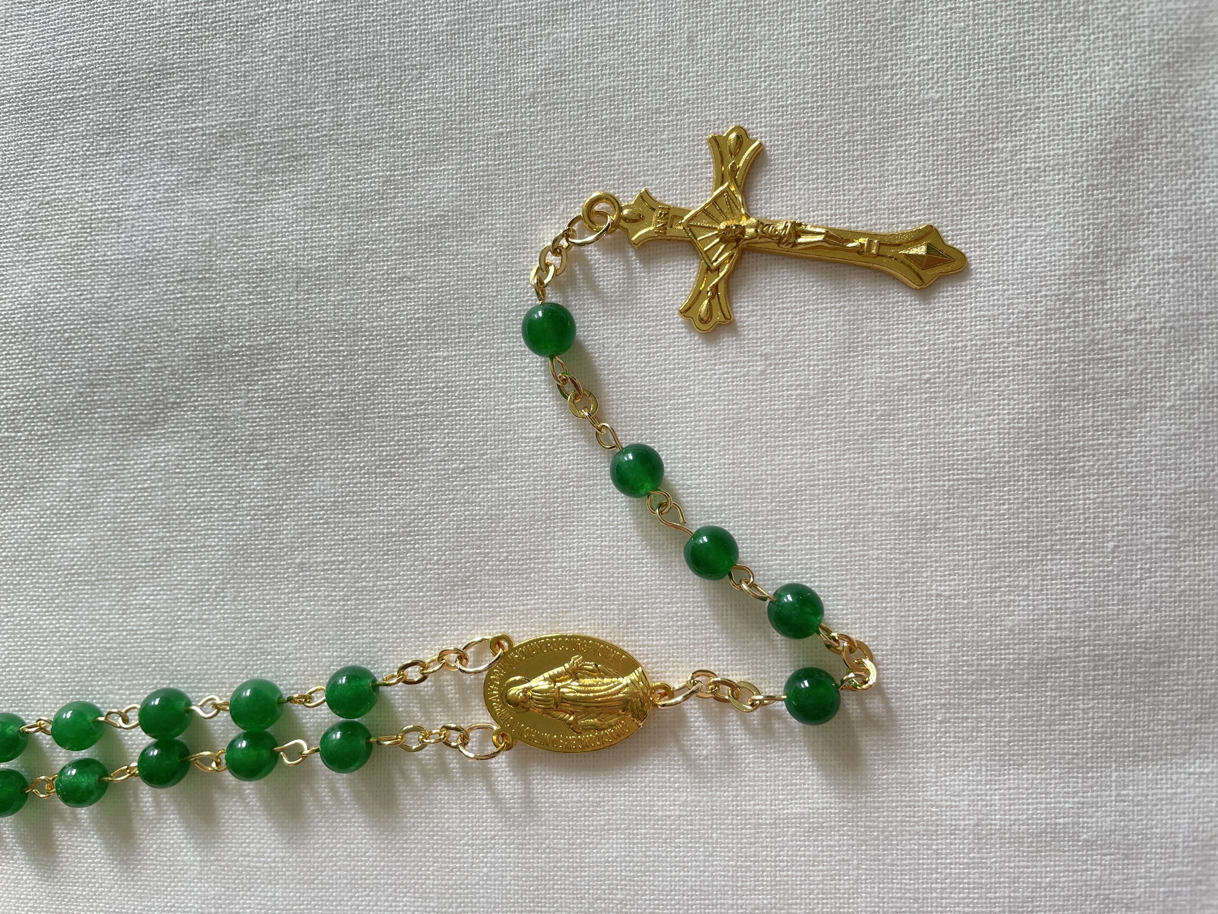Green Jade Rosary with Gold Accents