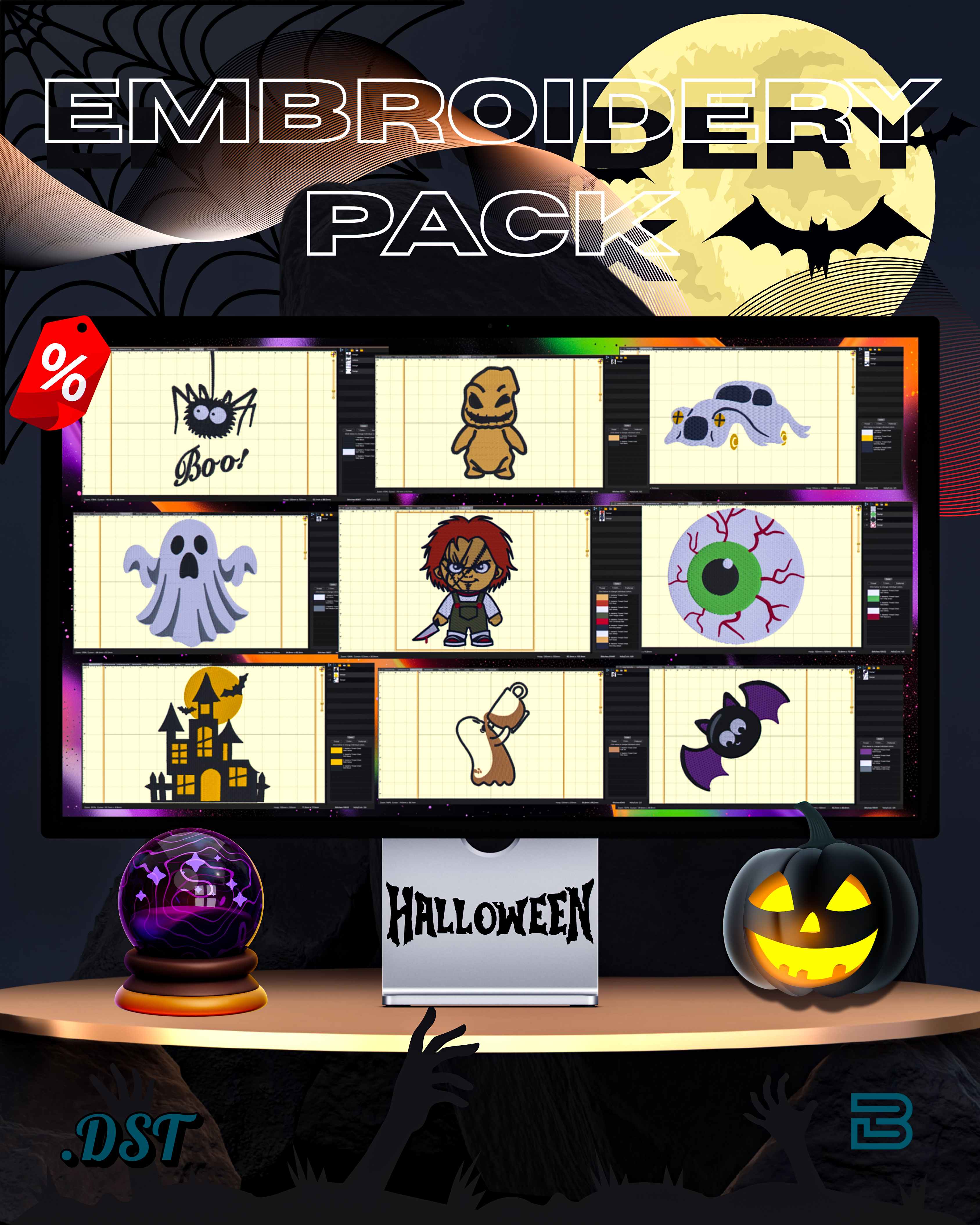 Pack de Broderie Halloween – 9 motifs exclusifs en format .DST