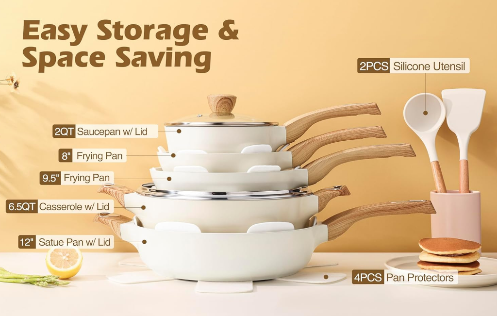 Ceramic Cookware Sets, Pots and Pans Set Nonstick, 14-Piece Induction Cookware, Non-toxic Healthy Non Stick Kitchen Cooking Set, with Frying Pans Set, PFAS PTFE PFOA PFOS Free