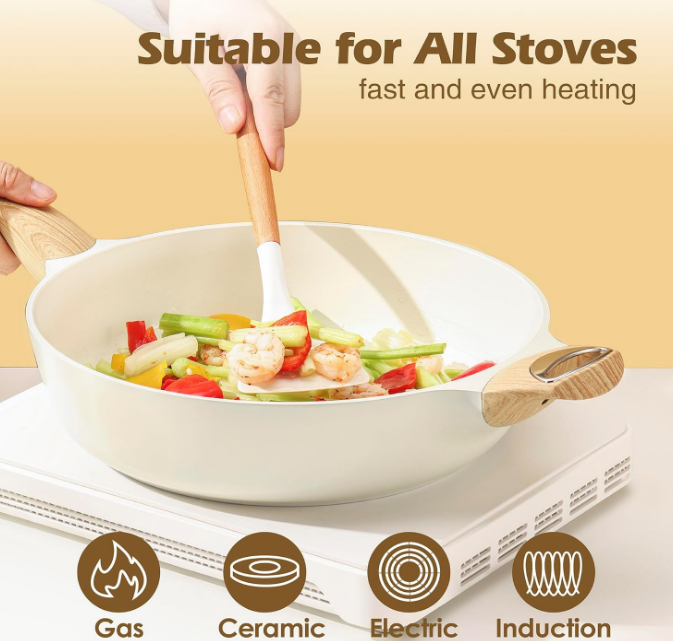 Ceramic Cookware Sets, Pots and Pans Set Nonstick, 14-Piece Induction Cookware, Non-toxic Healthy Non Stick Kitchen Cooking Set, with Frying Pans Set, PFAS PTFE PFOA PFOS Free