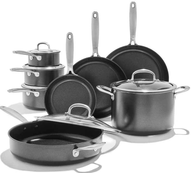 Softworks 13 Piece Cookware Pots and Pans Set, 3-Layered German Engineered Nonstick Coating, Good Grips, Durable Scratch Resistant Fry Pans, Saucepans, Stockpot, Dishwasher & Oven Safe, Gray