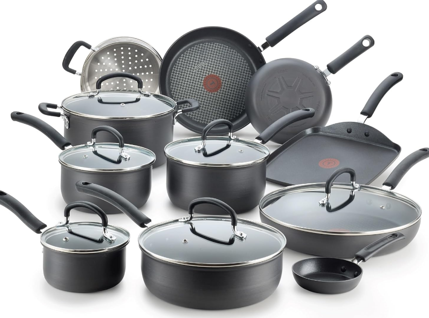 Ultimate Hard Anodized Nonstick Cookware Set 17 Piece, Oven Broiler Safe 400F, Lid Safe 350F, Kitchen Cooking Set w/ Fry Pans, Saucepans, Saute Pan, Griddle, Pots and Pans, Dishwasher Safe Black